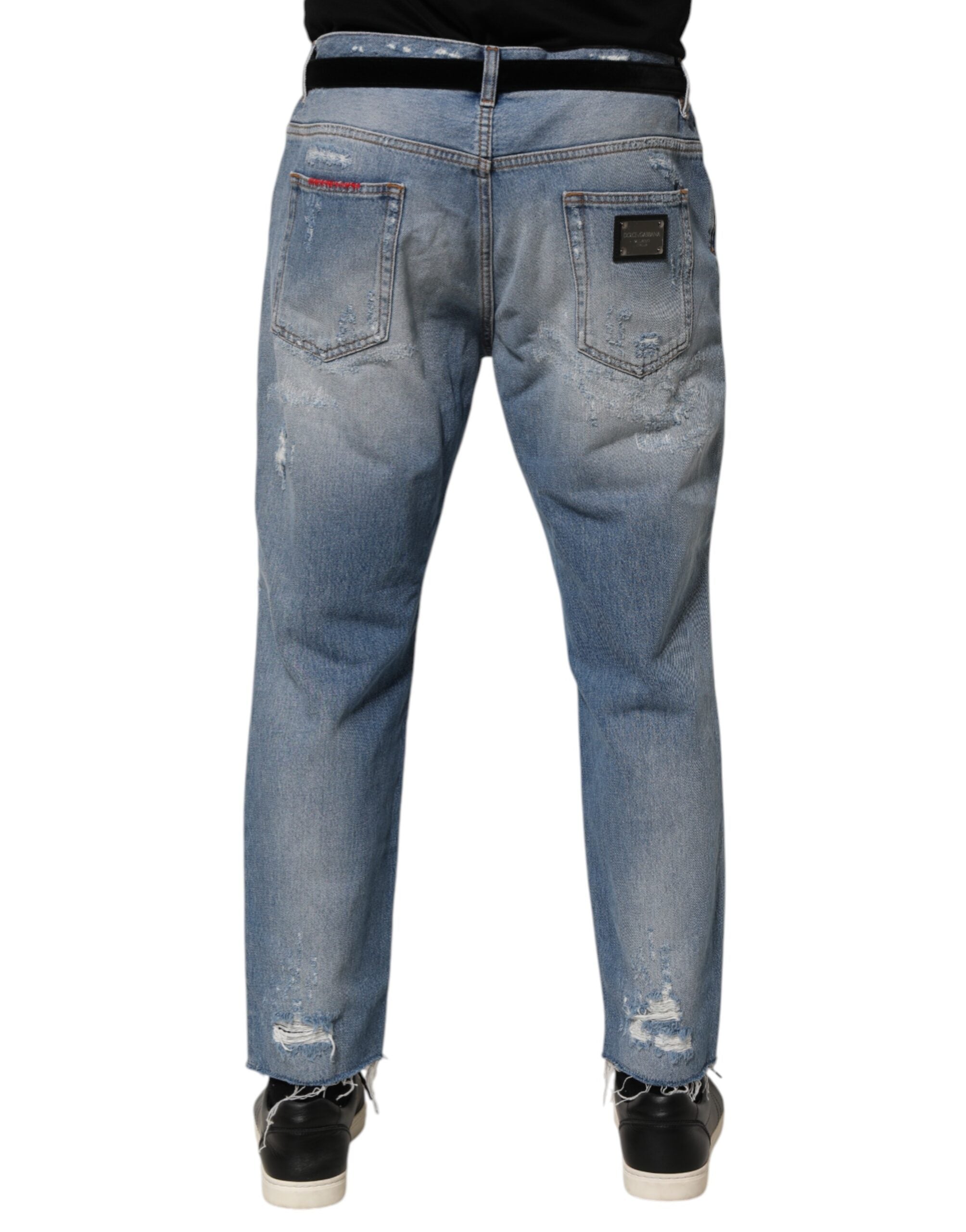 Blue Distressed Ripped Denim Trouser Jeans - ventzia