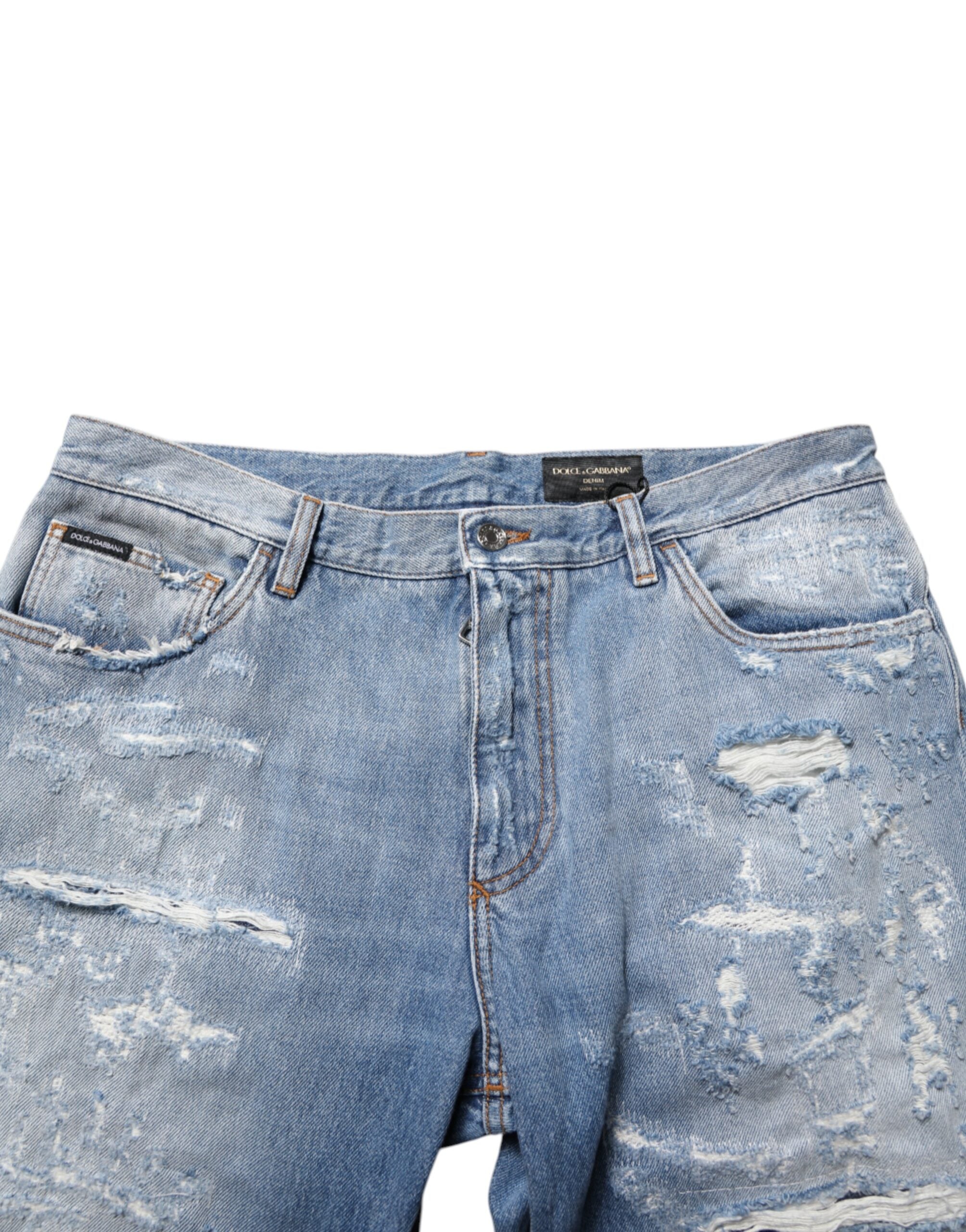 Blue Distressed Ripped Denim Trouser Jeans - ventzia