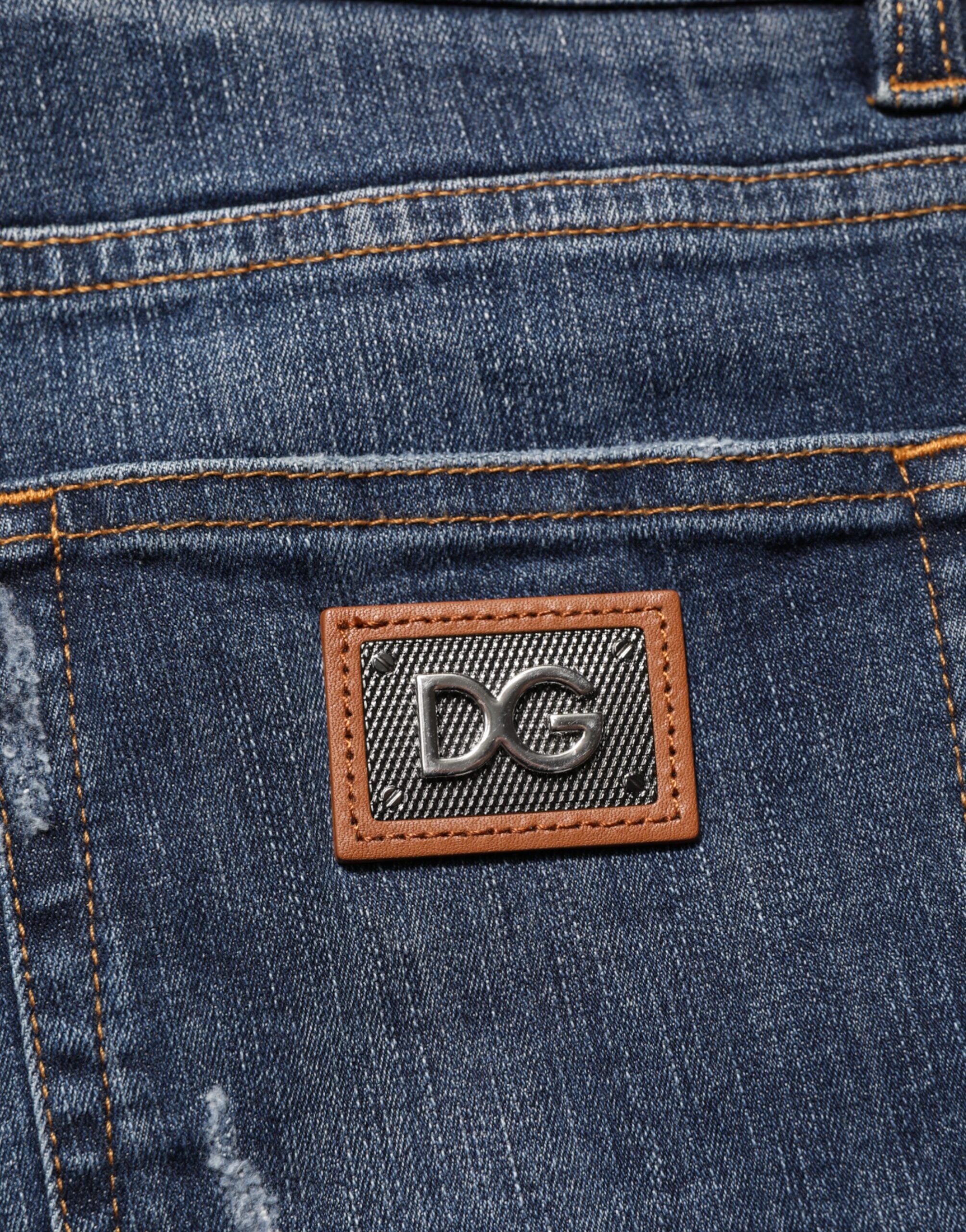 Dark Blue Washed Running Ripped Denim Jeans - ventzia