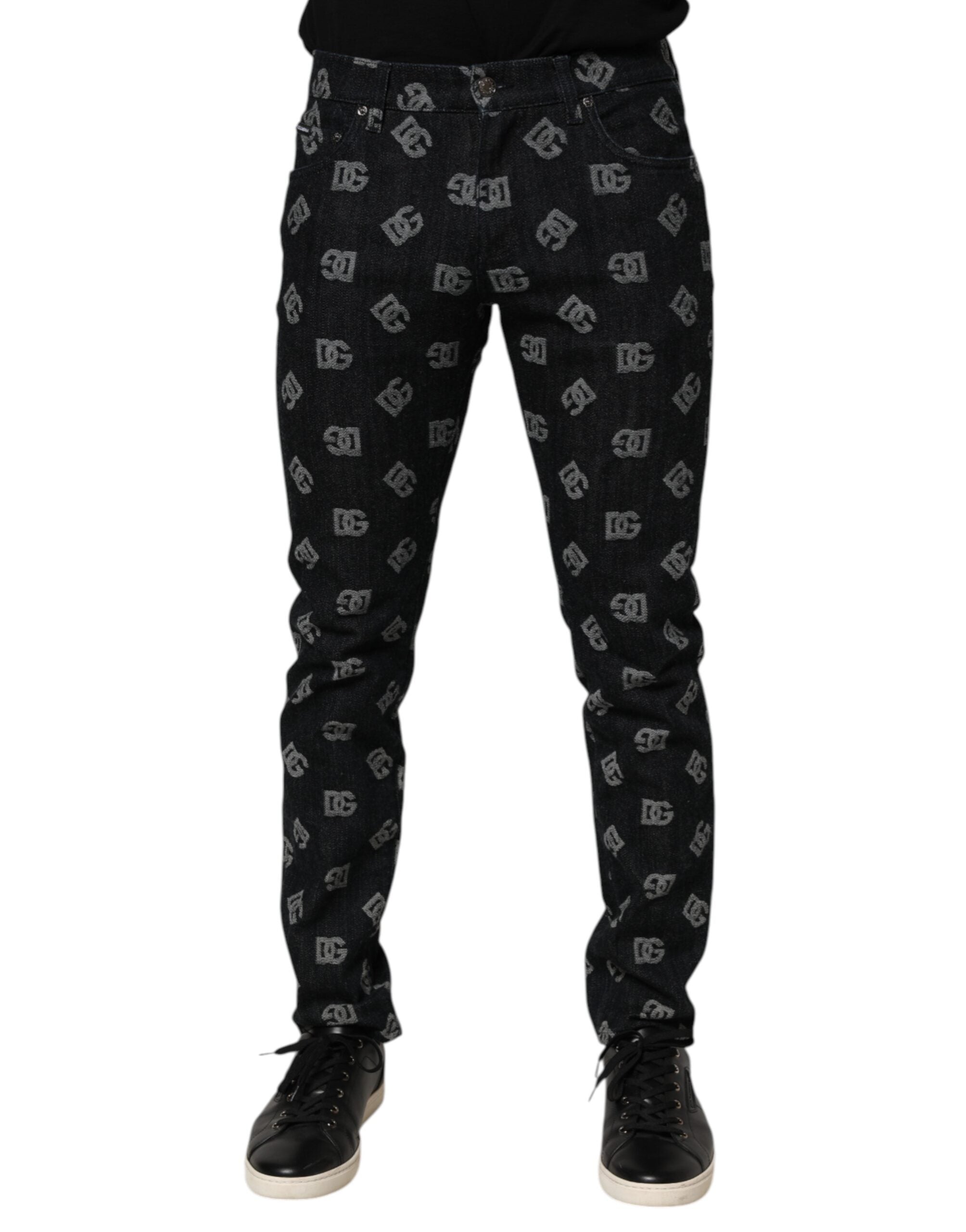 Black DG Monogram Cotton Skinny Denim Jeans - ventzia