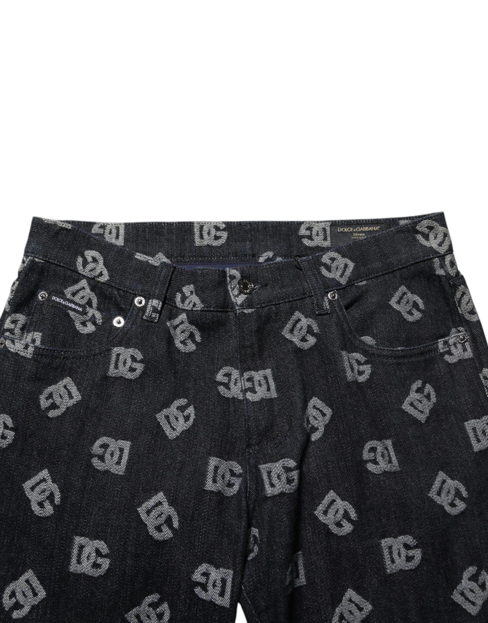 Black DG Monogram Cotton Skinny Denim Jeans - ventzia