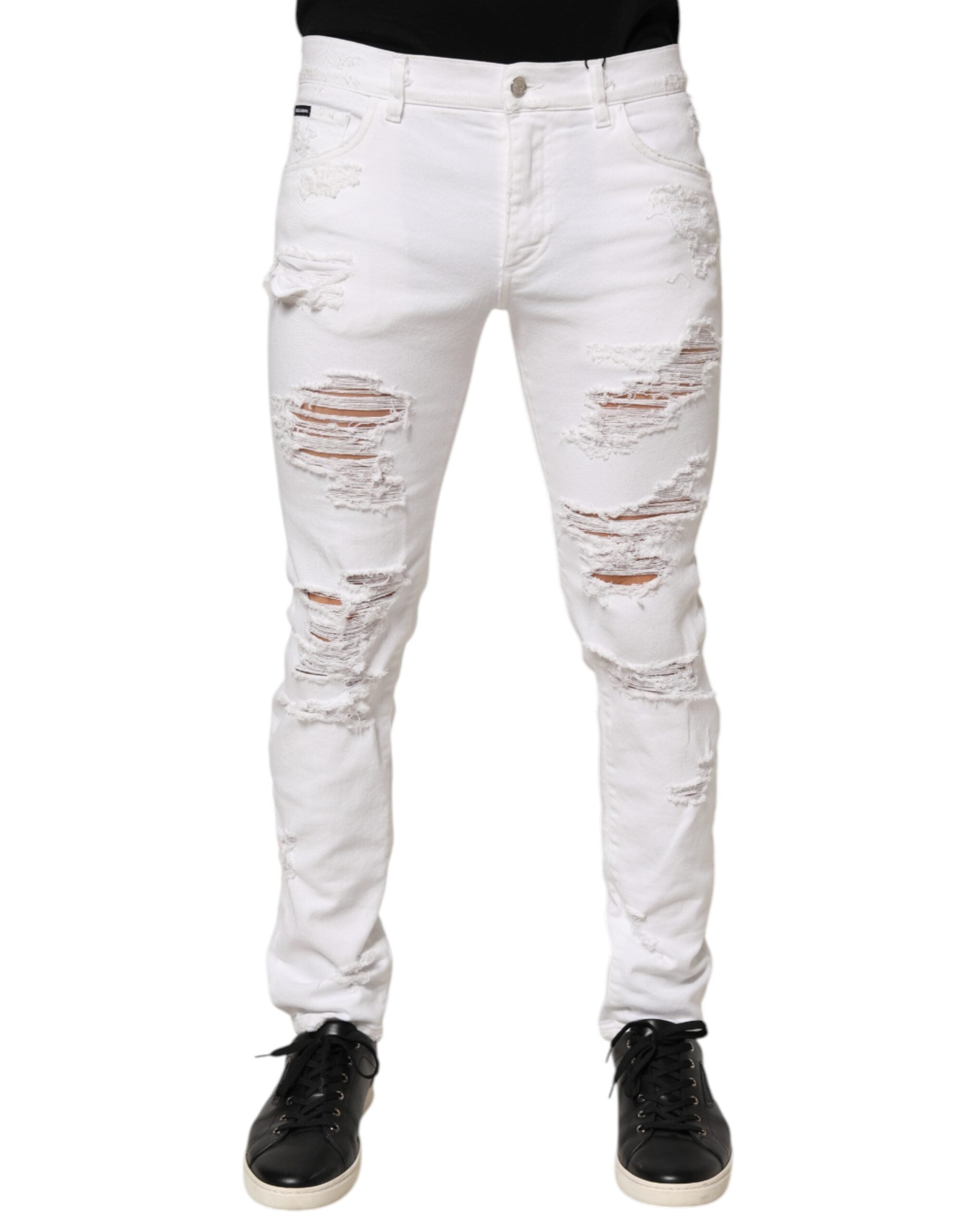 White Distressed Ripped Denim Trouser Jeans - ventzia