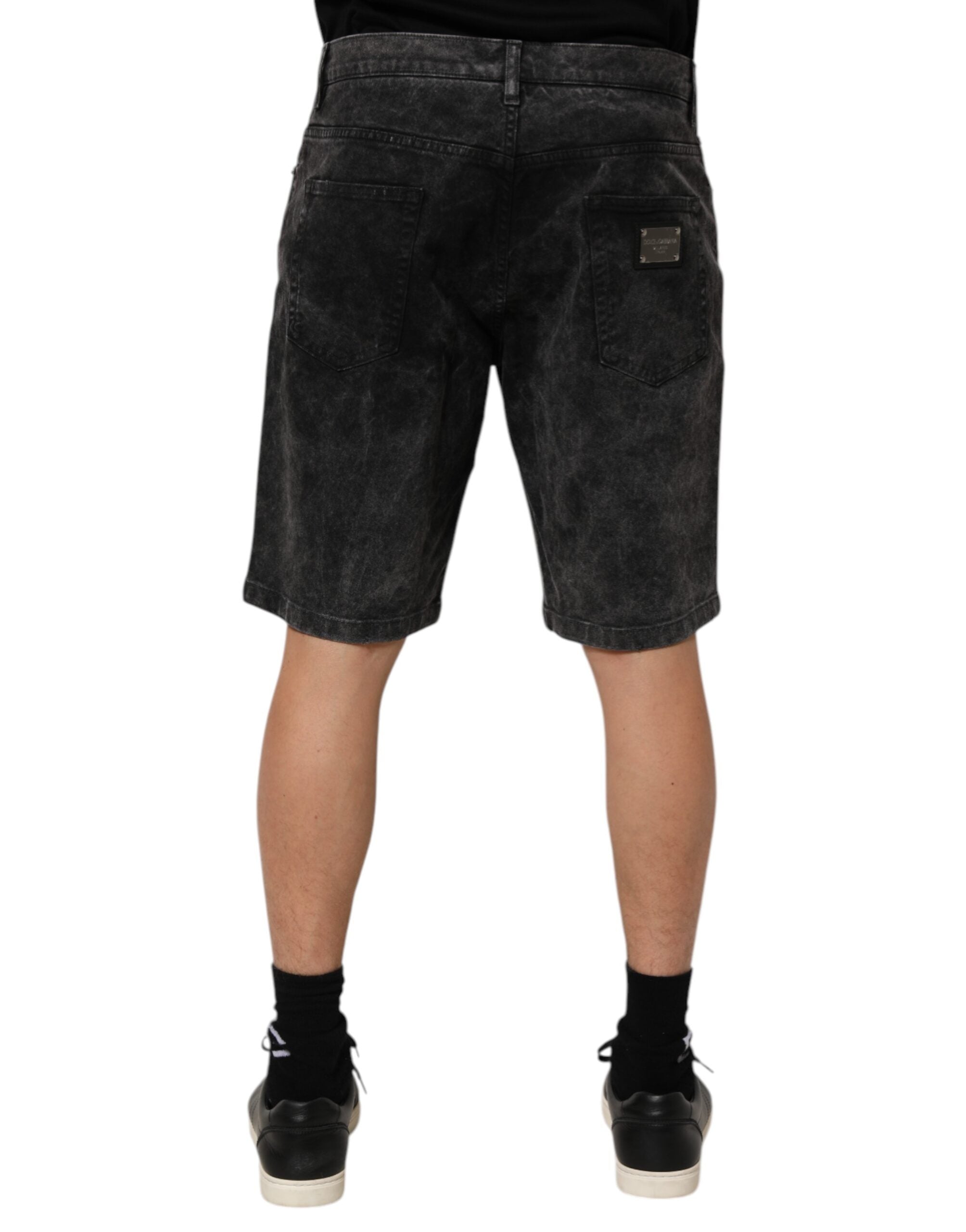 Black Cotton Mid Waist Denim Men Bermuda Short - ventzia