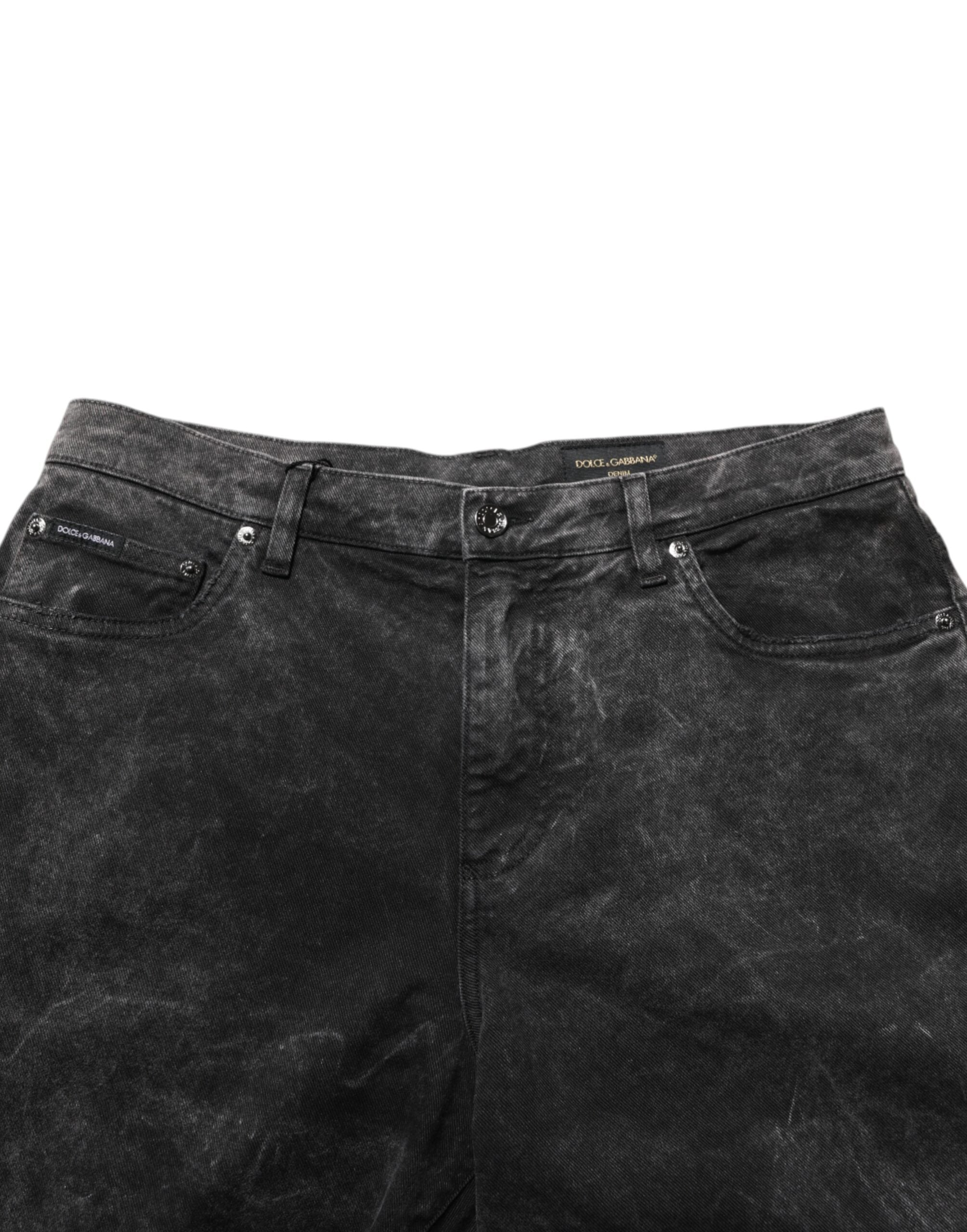 Black Cotton Mid Waist Denim Men Bermuda Short - ventzia