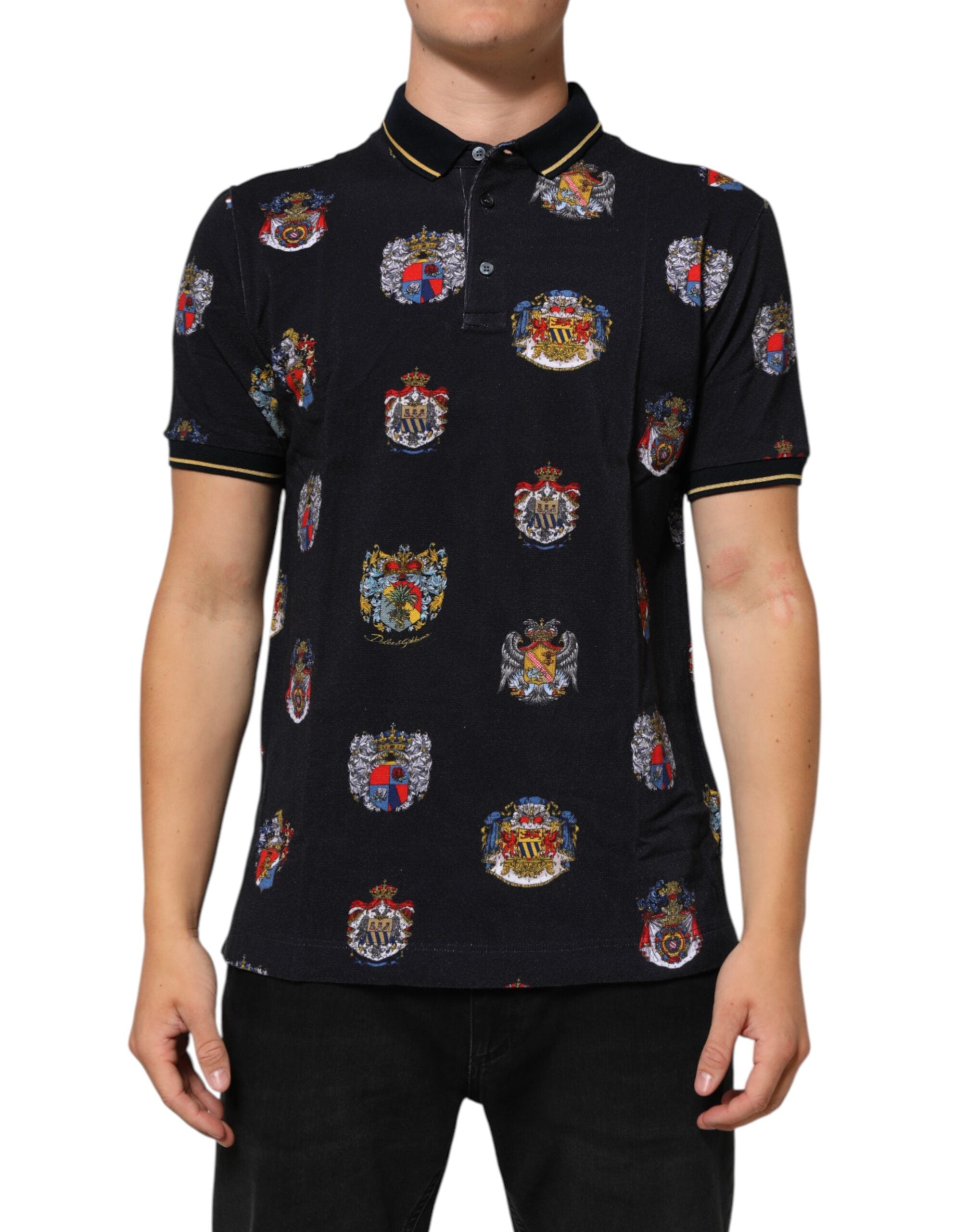 Blue Heraldic Crest Print Polo Shirt T-shirt - ventzia
