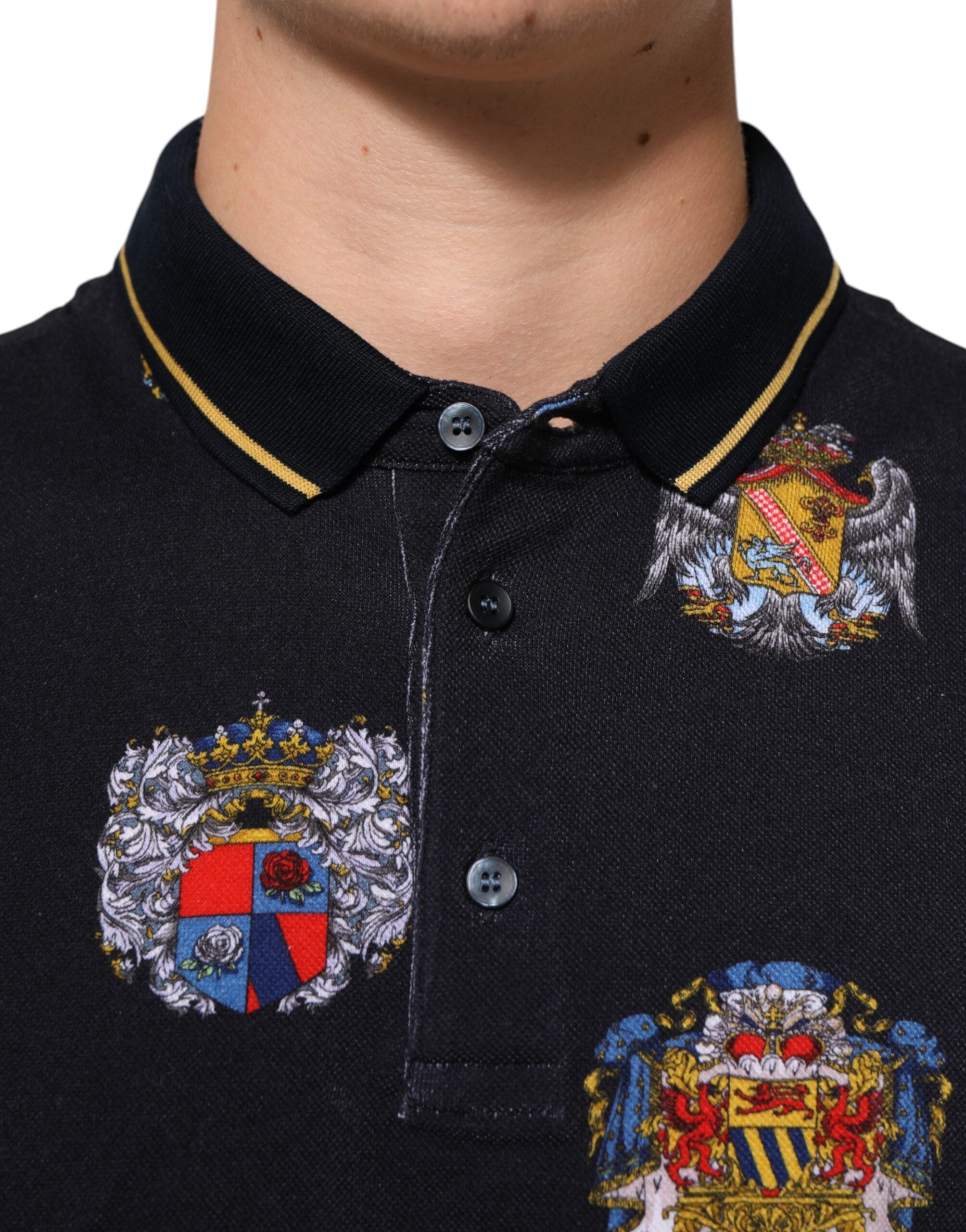 Blue Heraldic Crest Print Polo Shirt T-shirt - ventzia