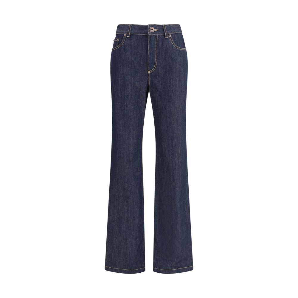 Blue Cotton Straight-Leg Jeans - ventzia