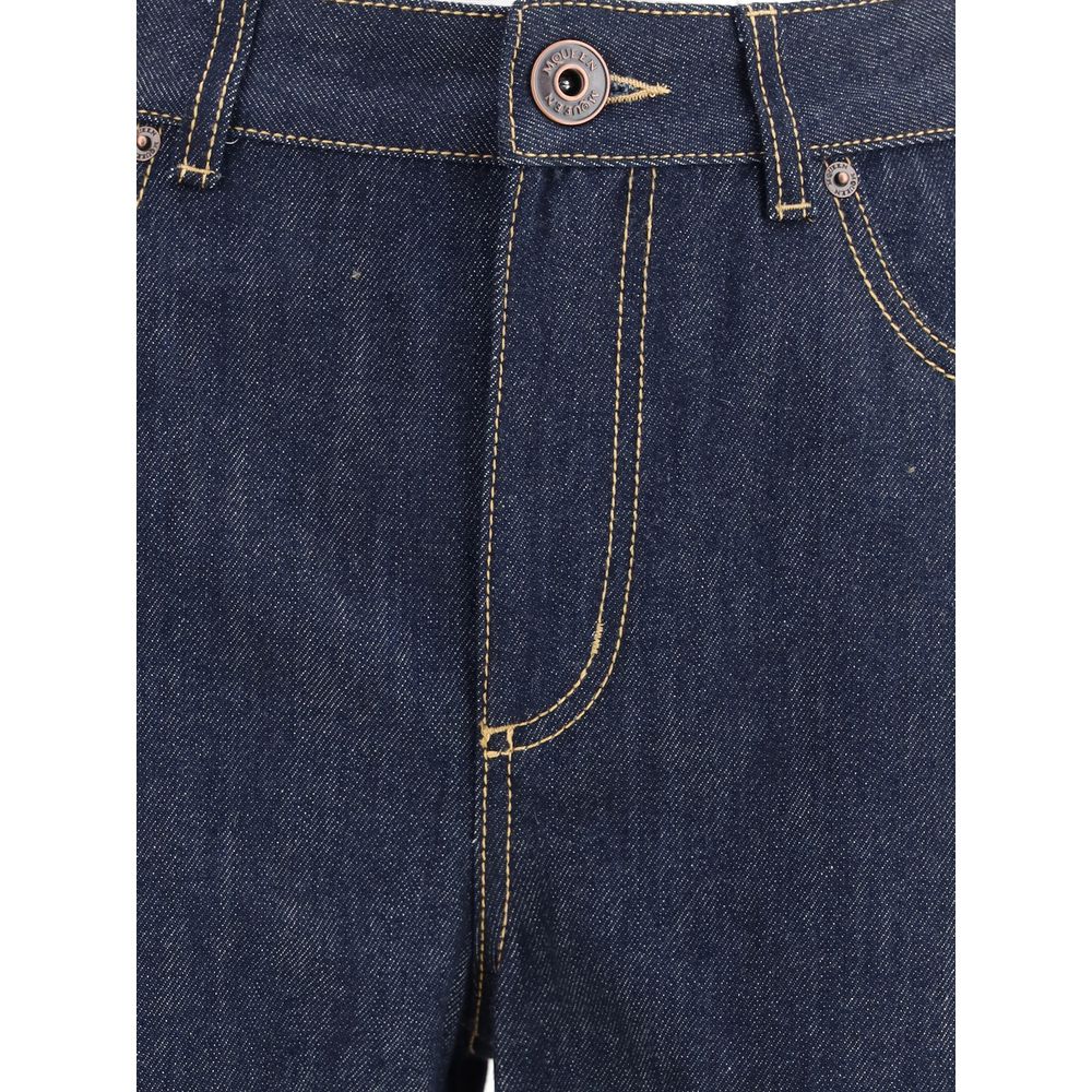Blue Cotton Straight-Leg Jeans - ventzia