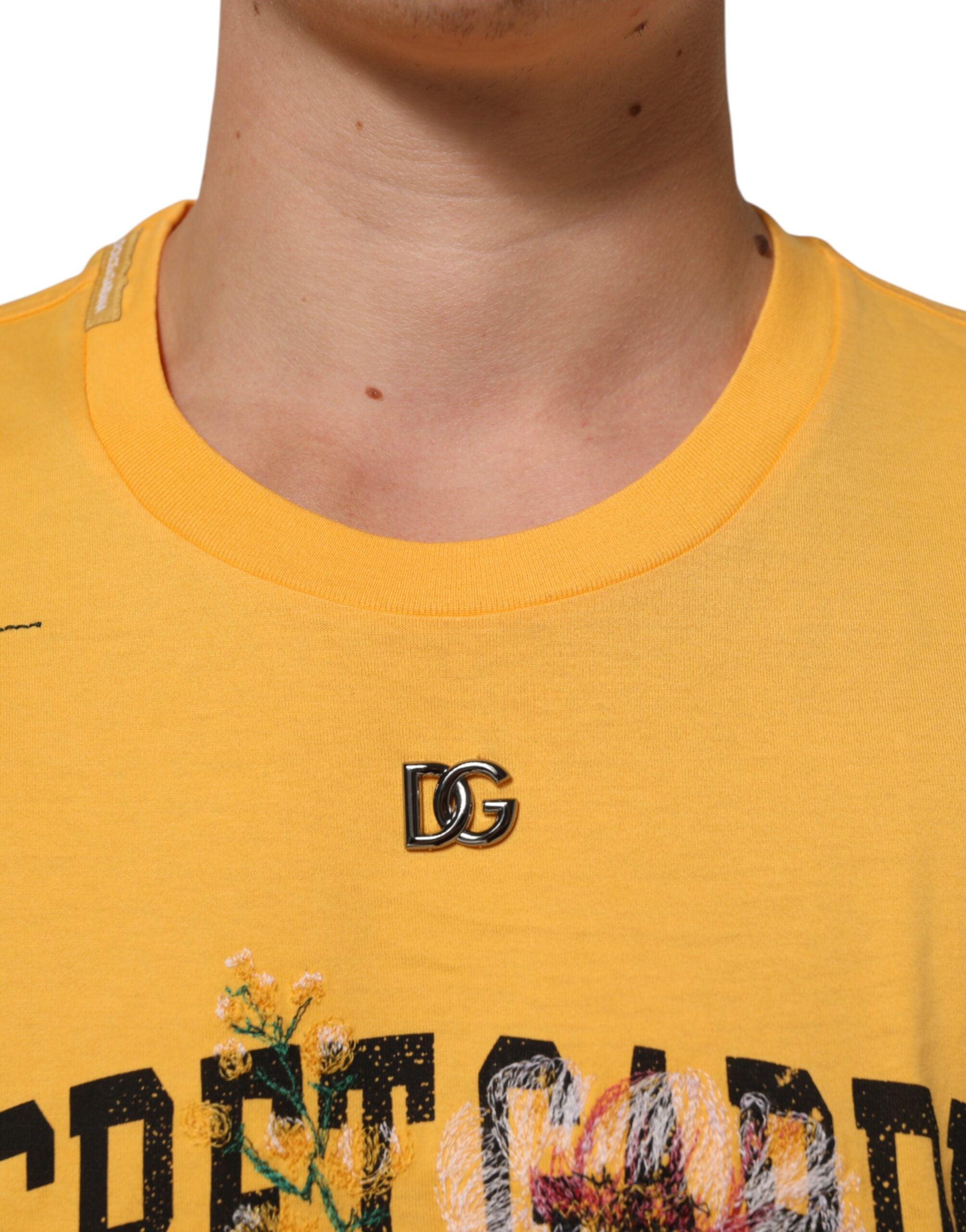 Yellow Secret Graden Floral Cotton CrewNeck T-shirt - ventzia