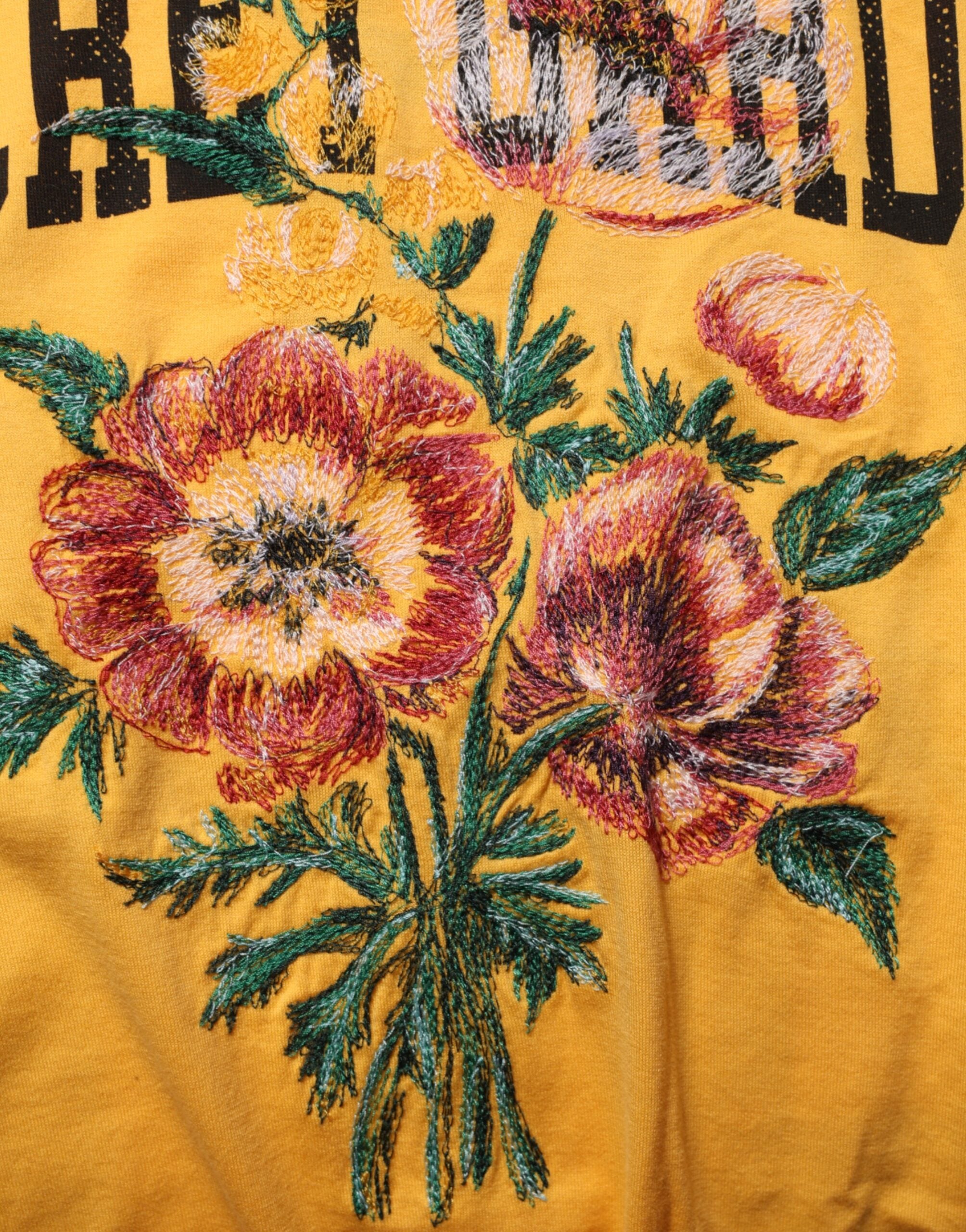 Yellow Secret Graden Floral Cotton CrewNeck T-shirt - ventzia