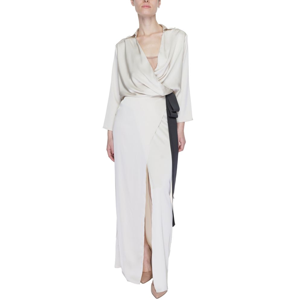 Beige Polyester Long Dress - ventzia