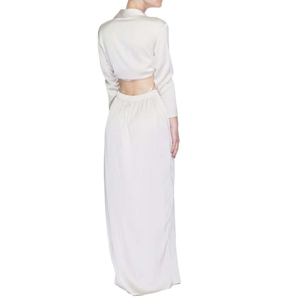 Beige Polyester Long Dress - ventzia