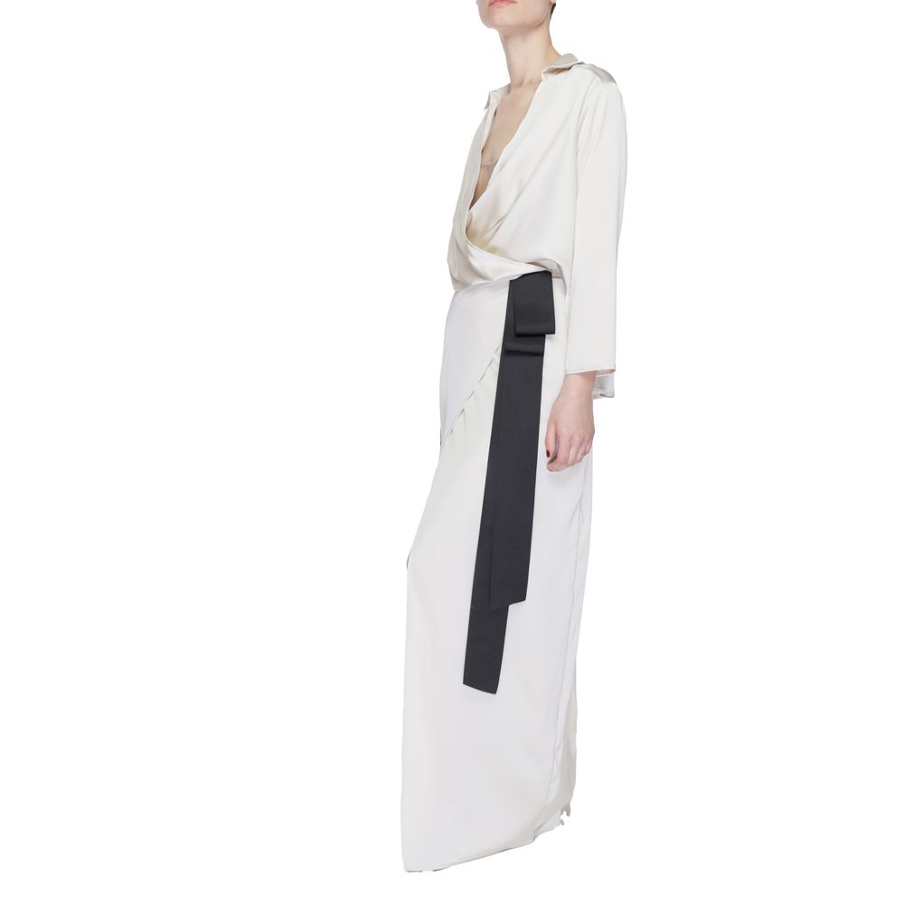 Beige Polyester Long Dress - ventzia