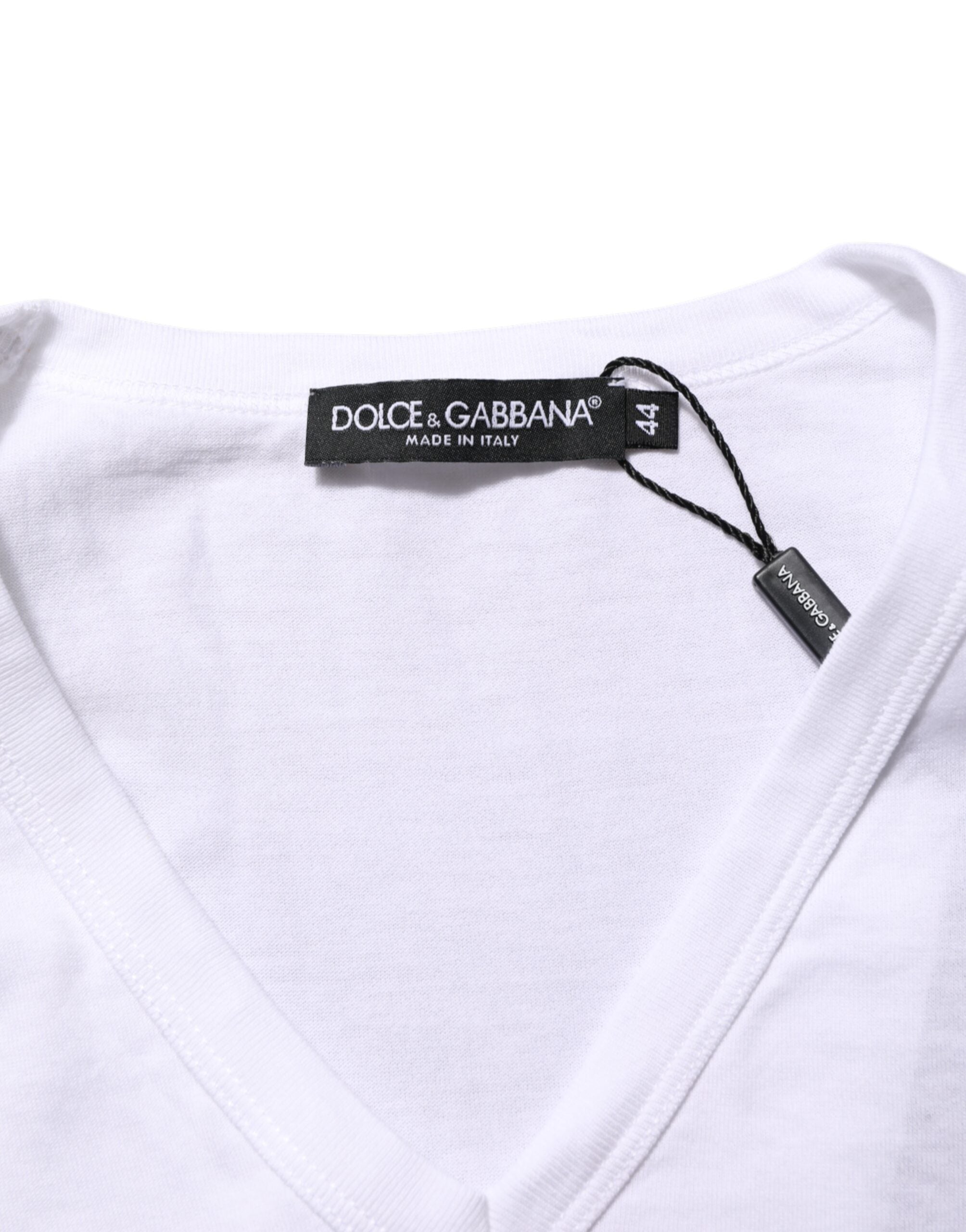 White Cotton V-Neck Short Sleeves T-shirt