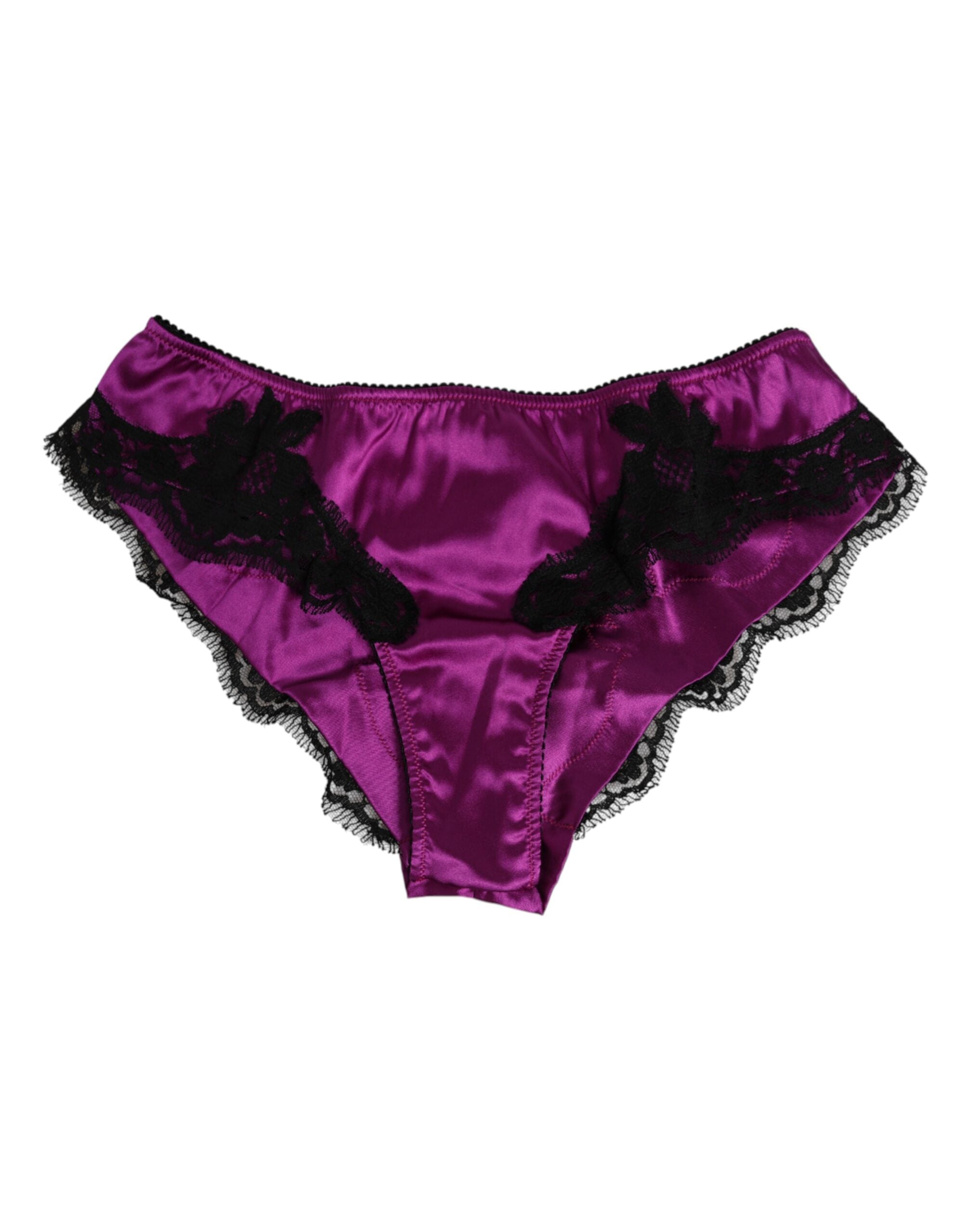 Purple Silk Satin Floral Lace Panty Brief Underwear - ventzia