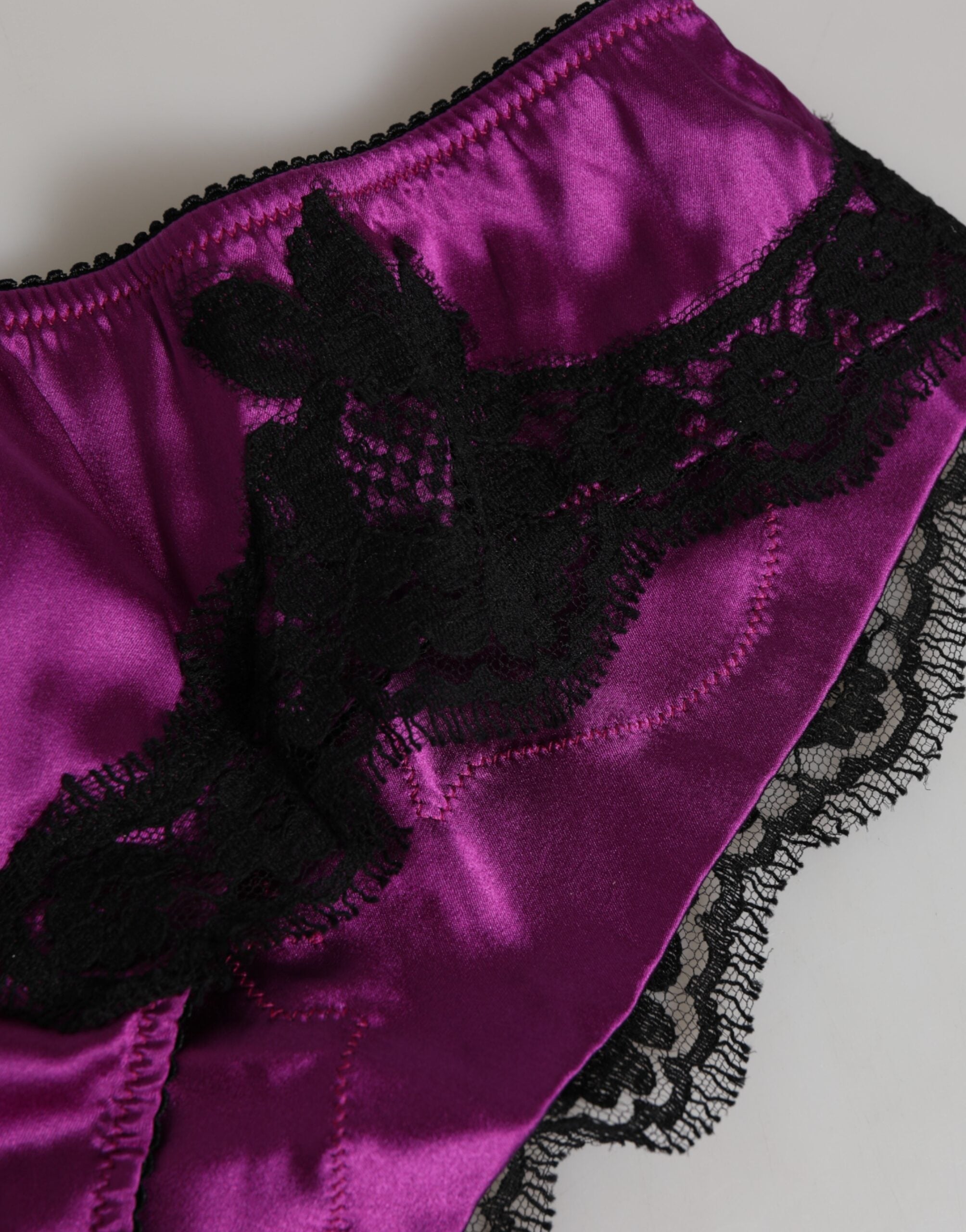 Purple Silk Satin Floral Lace Panty Brief Underwear - ventzia