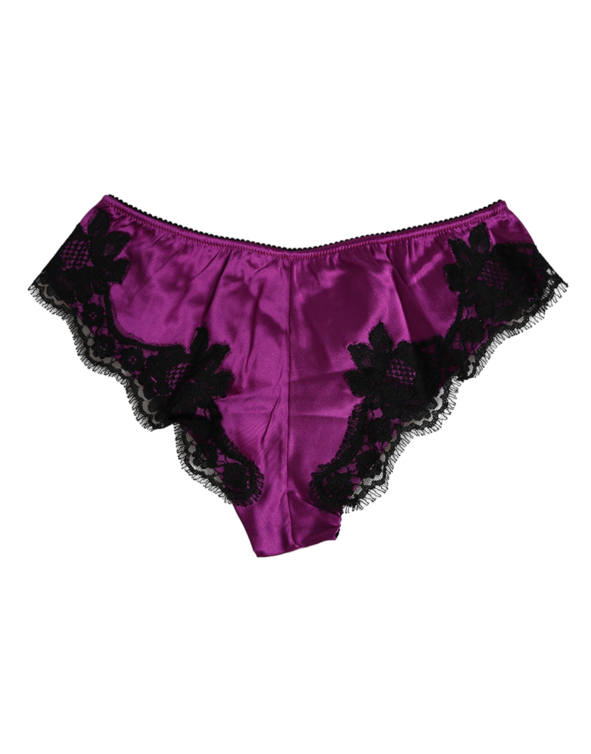 Purple Silk Satin Floral Lace Panty Brief Underwear - ventzia