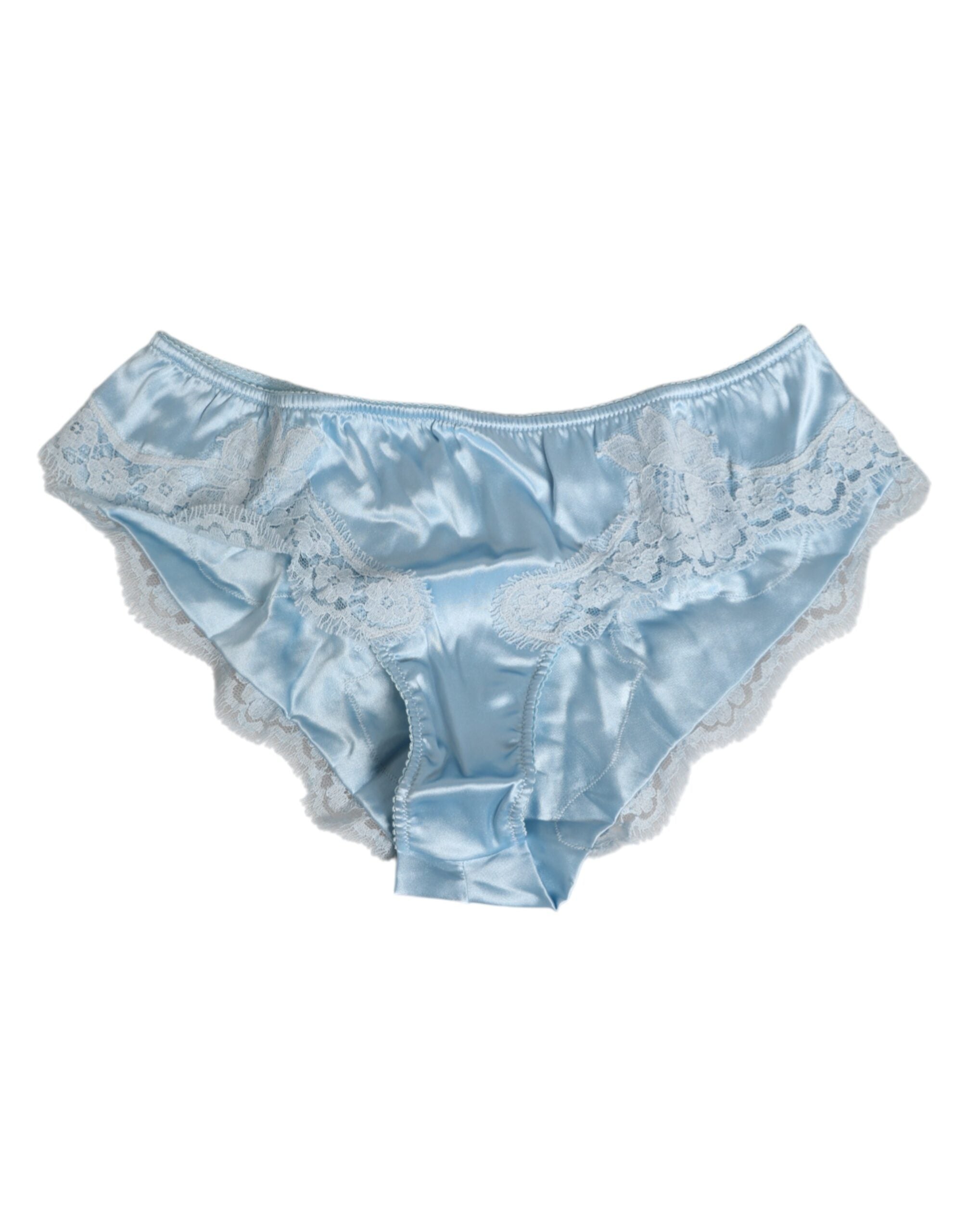 Sky Blue Silk Satin Lace Panty Brief Underwear - ventzia