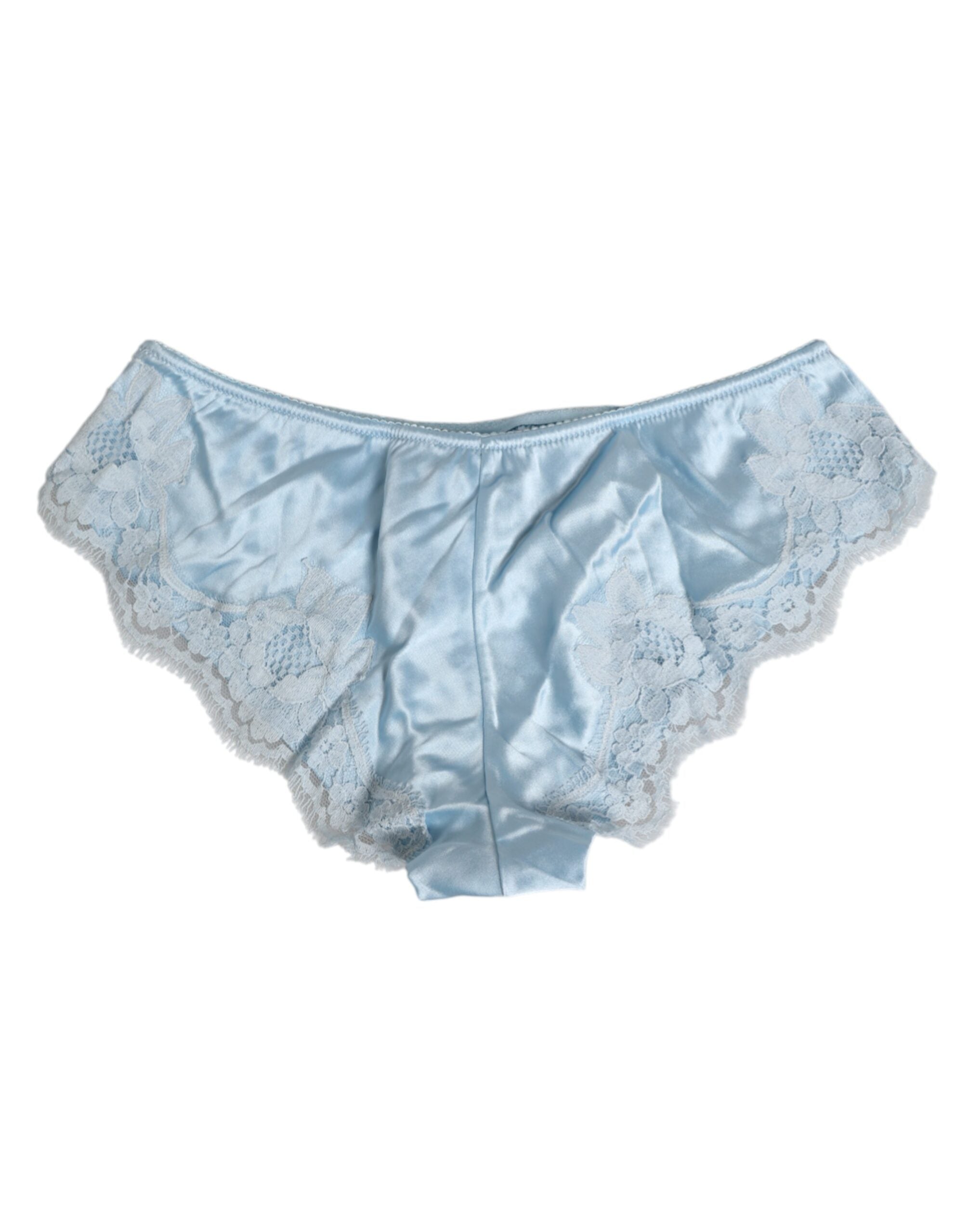 Sky Blue Silk Satin Lace Panty Brief Underwear - ventzia