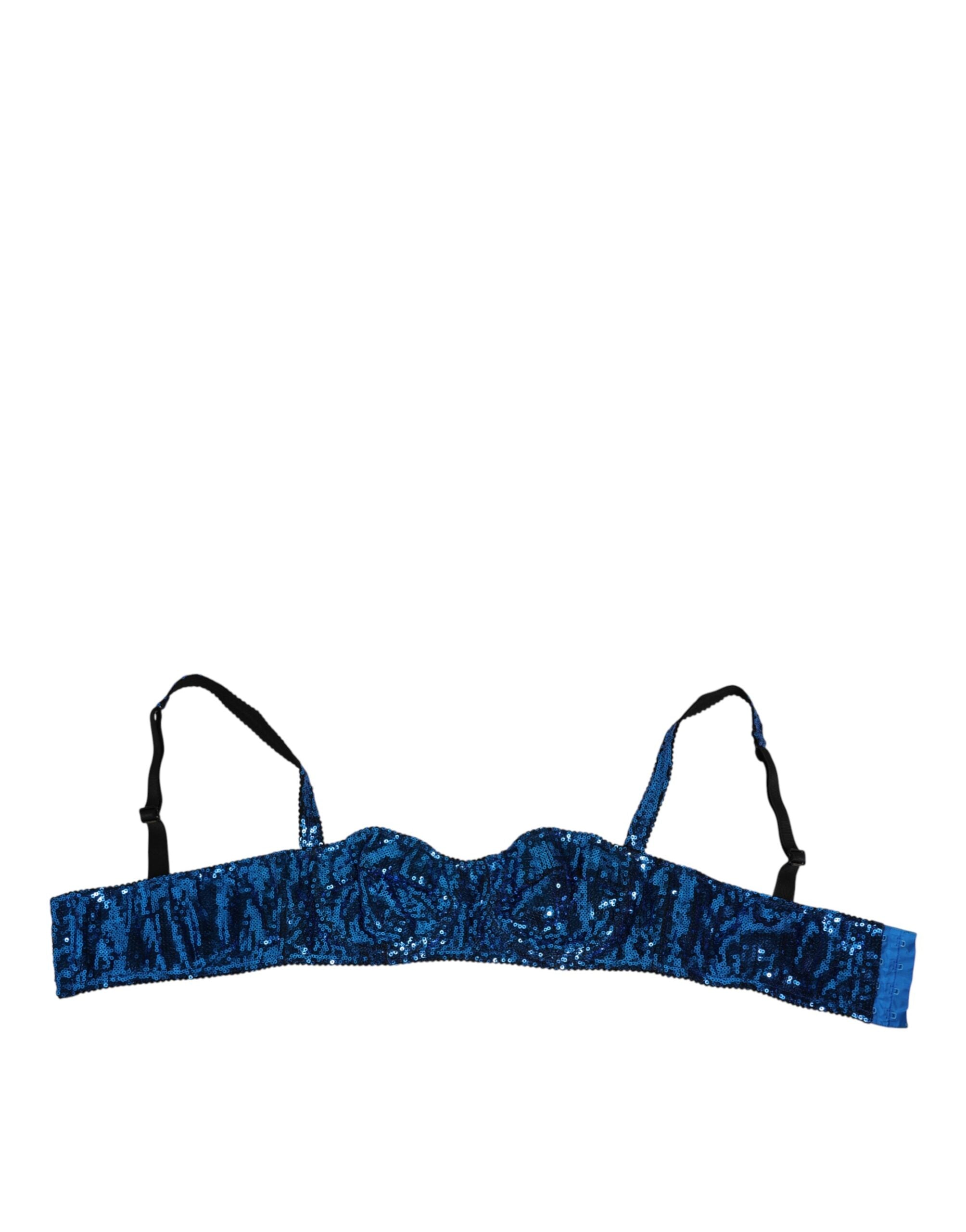 Blue Sequin Embellished Balconnet Bra Underwear - ventzia