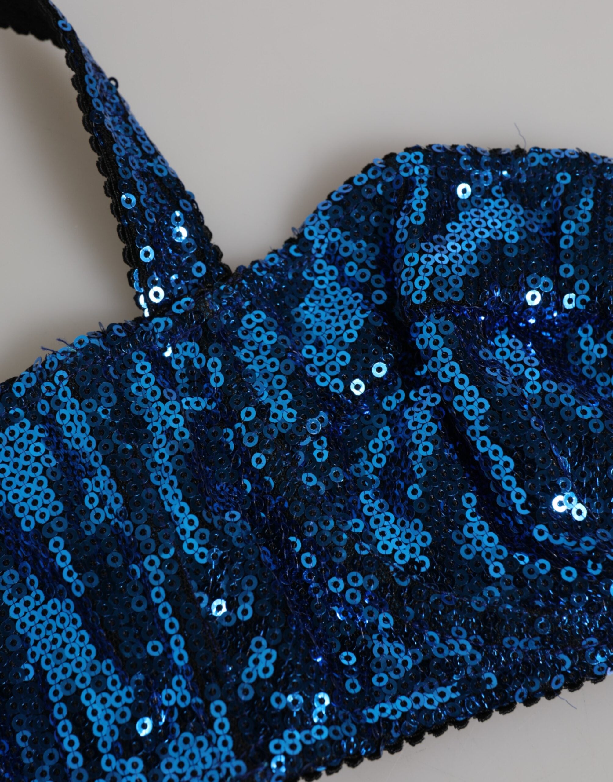 Blue Sequin Embellished Balconnet Bra Underwear - ventzia