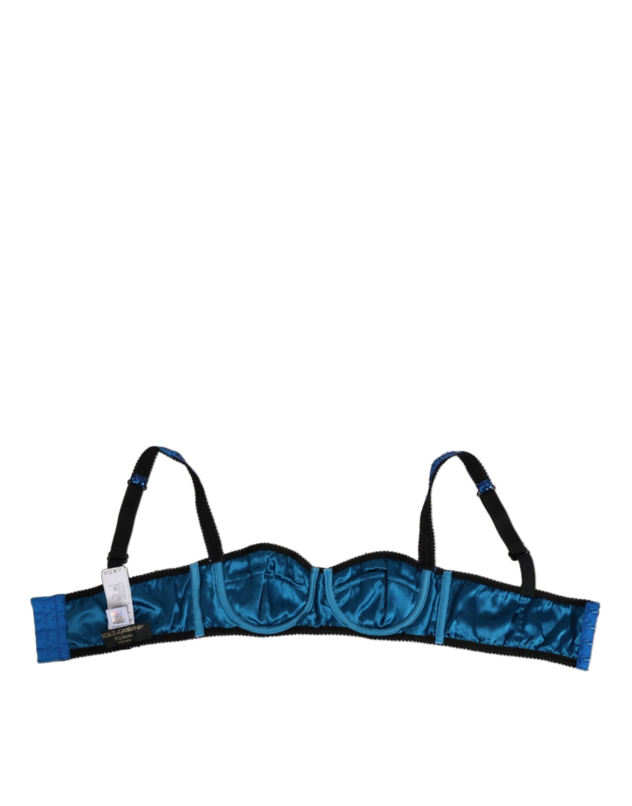 Blue Sequin Embellished Balconnet Bra Underwear - ventzia
