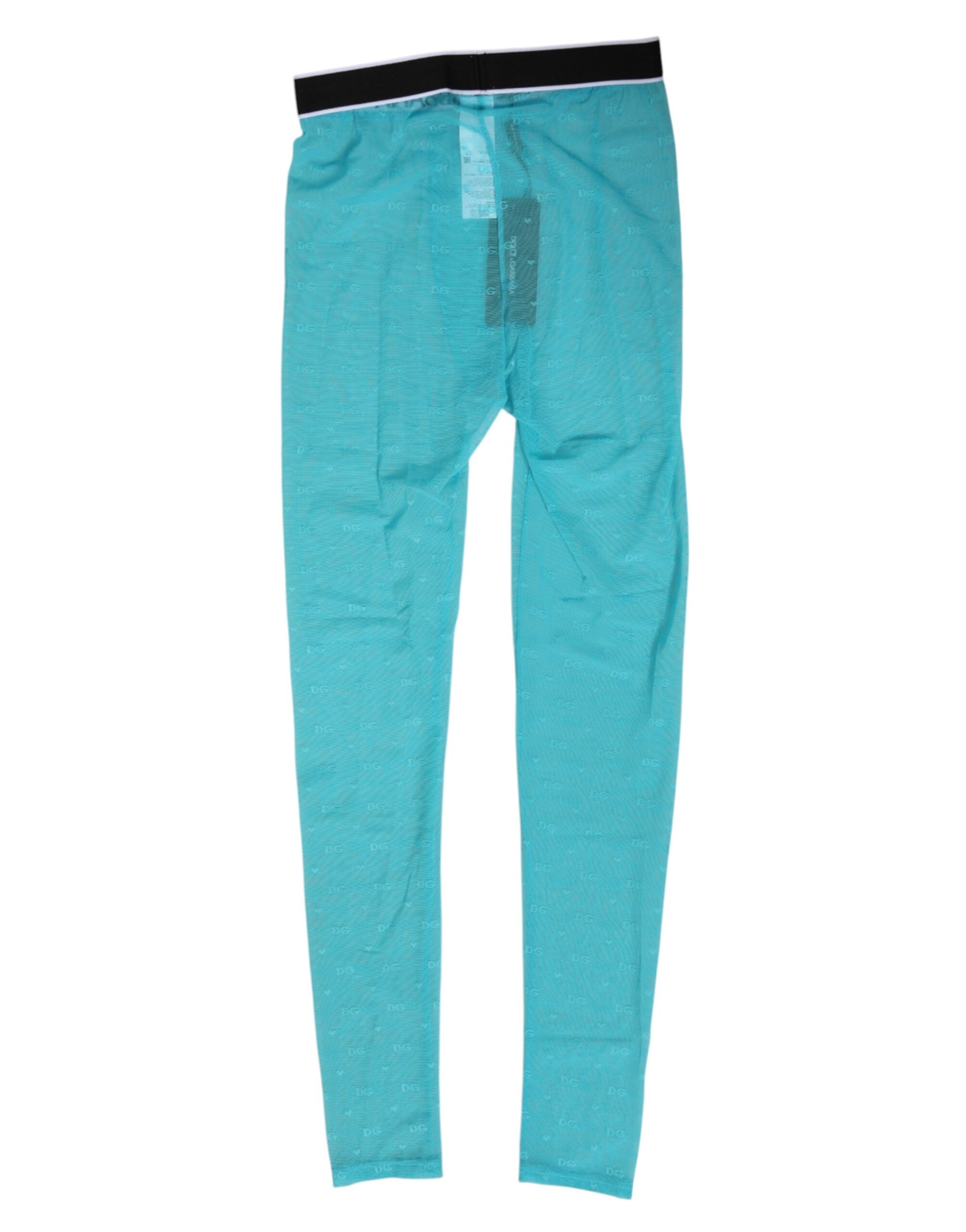 Light Blue Nylon Logo Lace Leggings Pants Underwear - ventzia