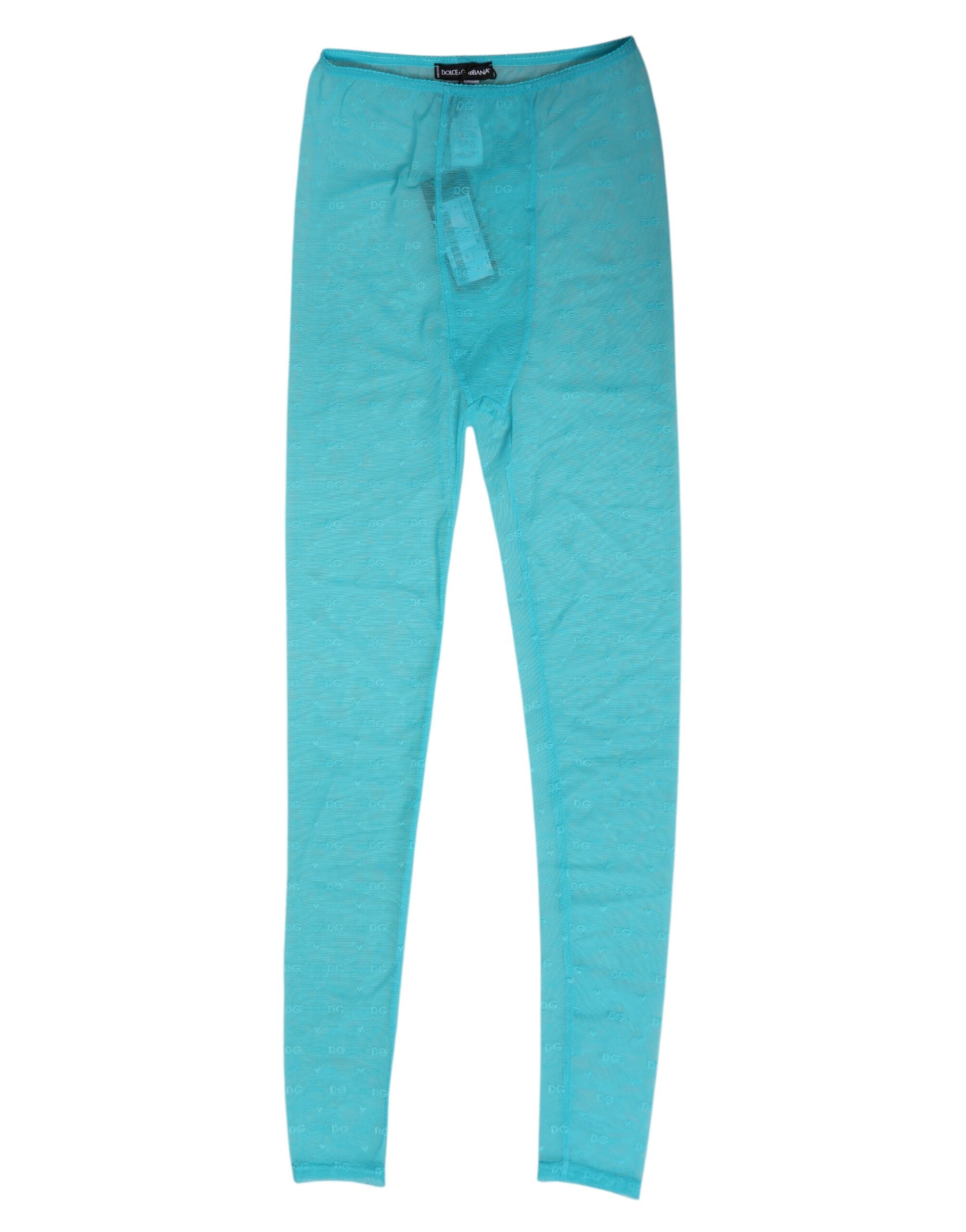 Light Blue Nylon Logo Lace Leggings Pants Underwear - ventzia