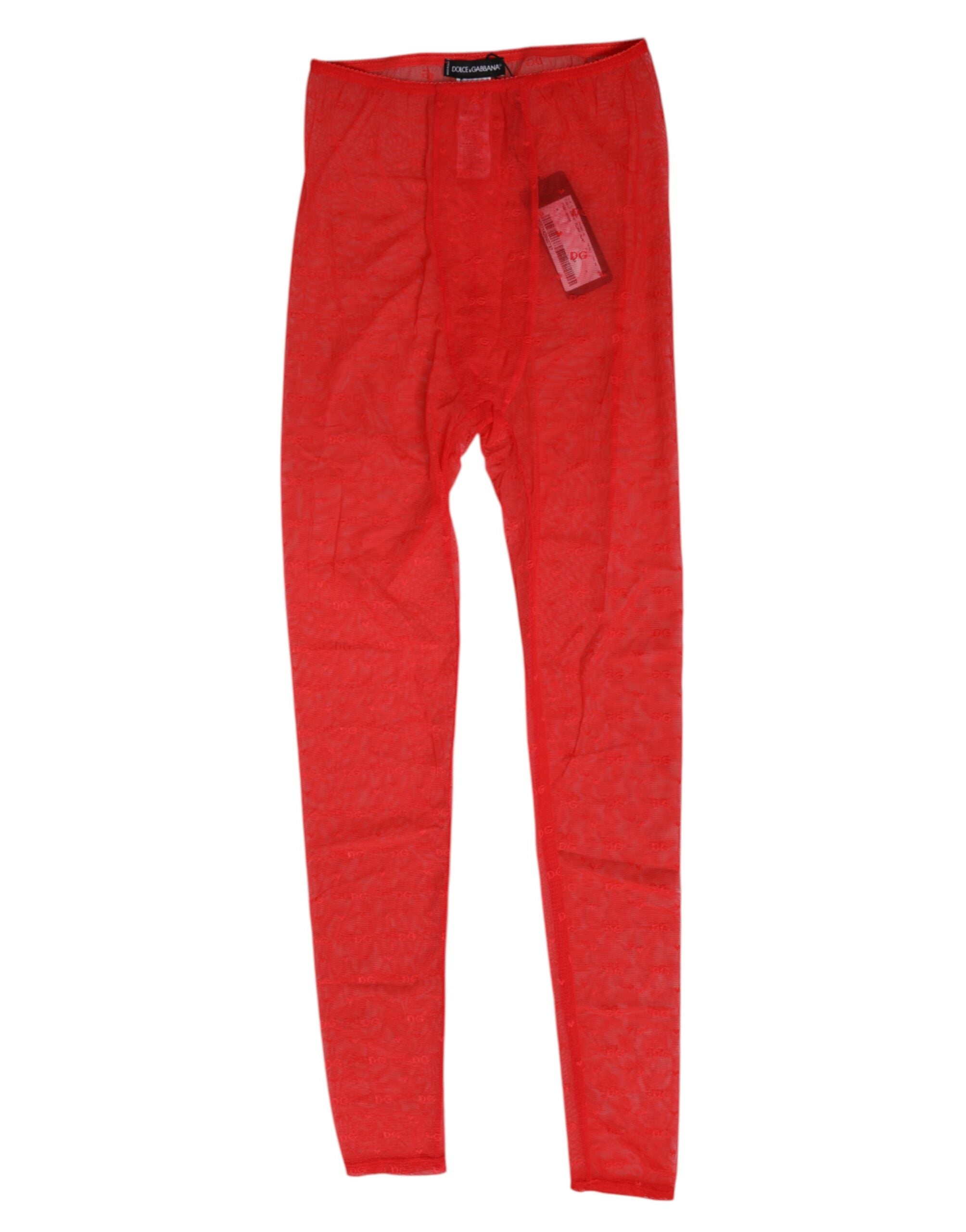 Red Nylon Logo Lace Leggings Pants Underwear - ventzia
