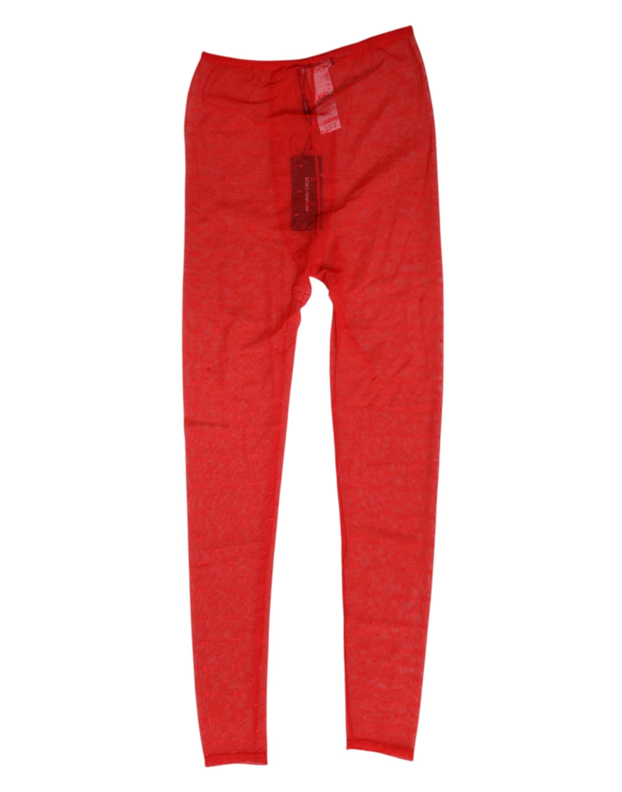 Red Nylon Logo Lace Leggings Pants Underwear - ventzia