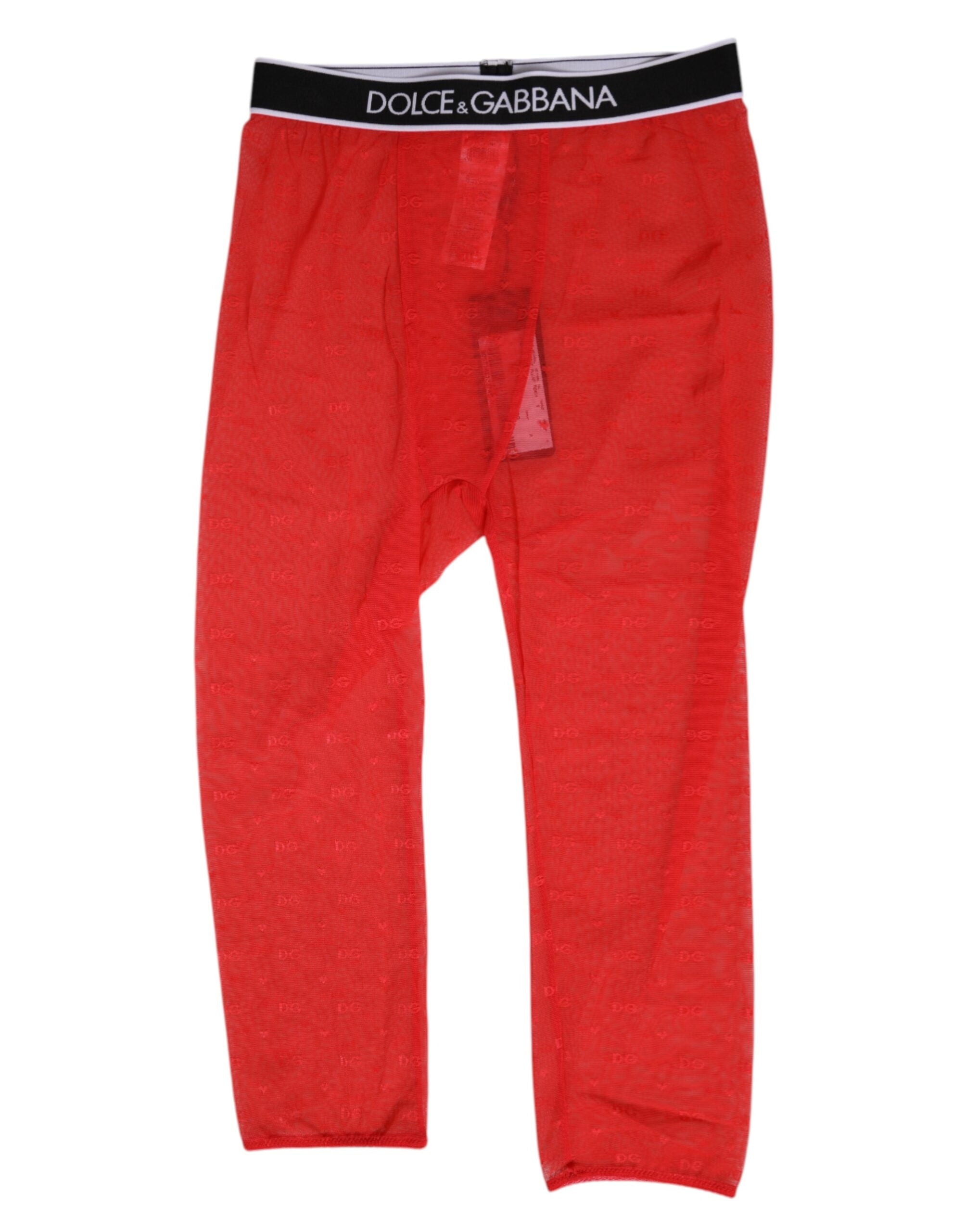 Red Logo Lace Tight Midi Trousers Underwear - ventzia