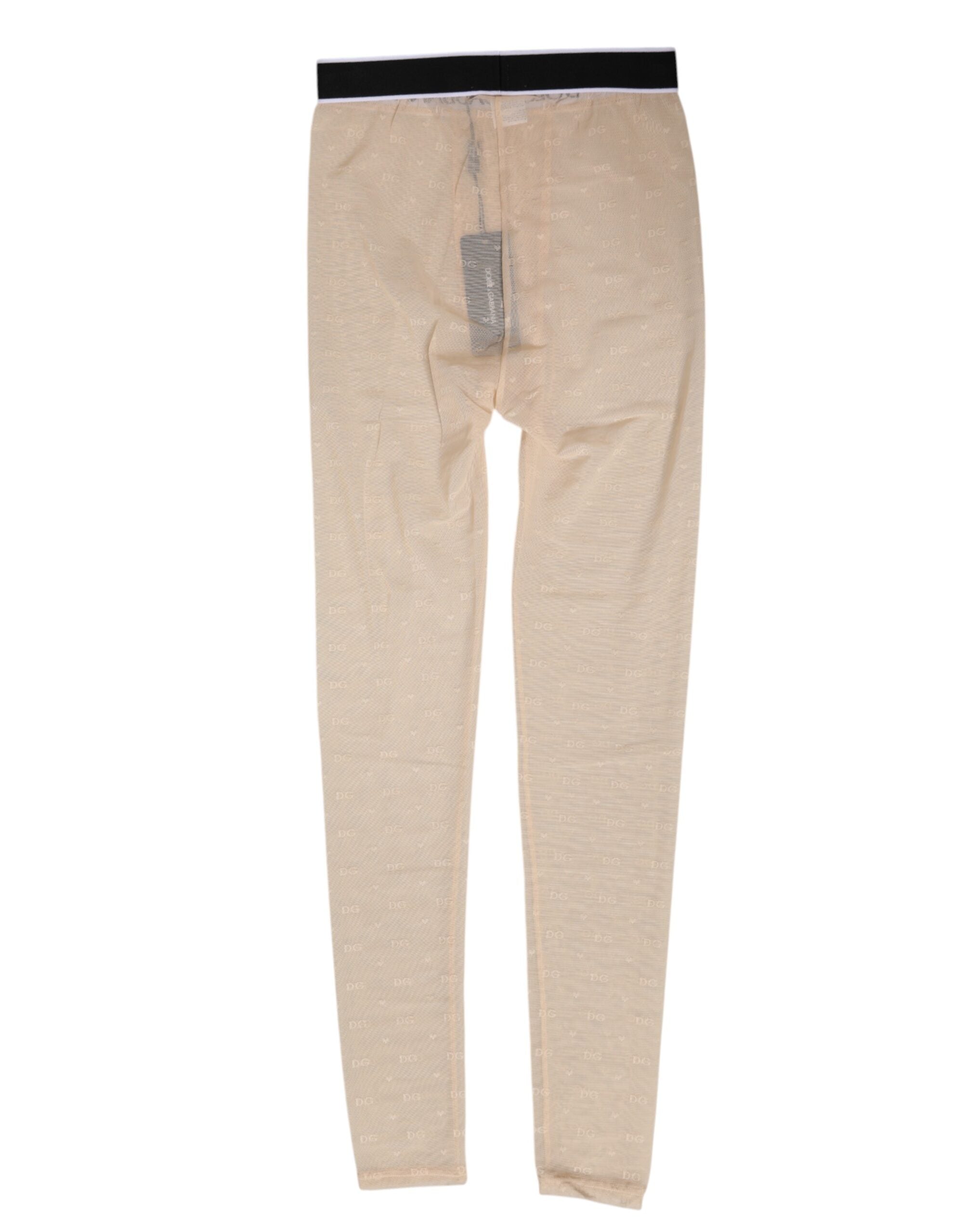 Beige Nylon Logo Lace Leggings Pants Underwear - ventzia