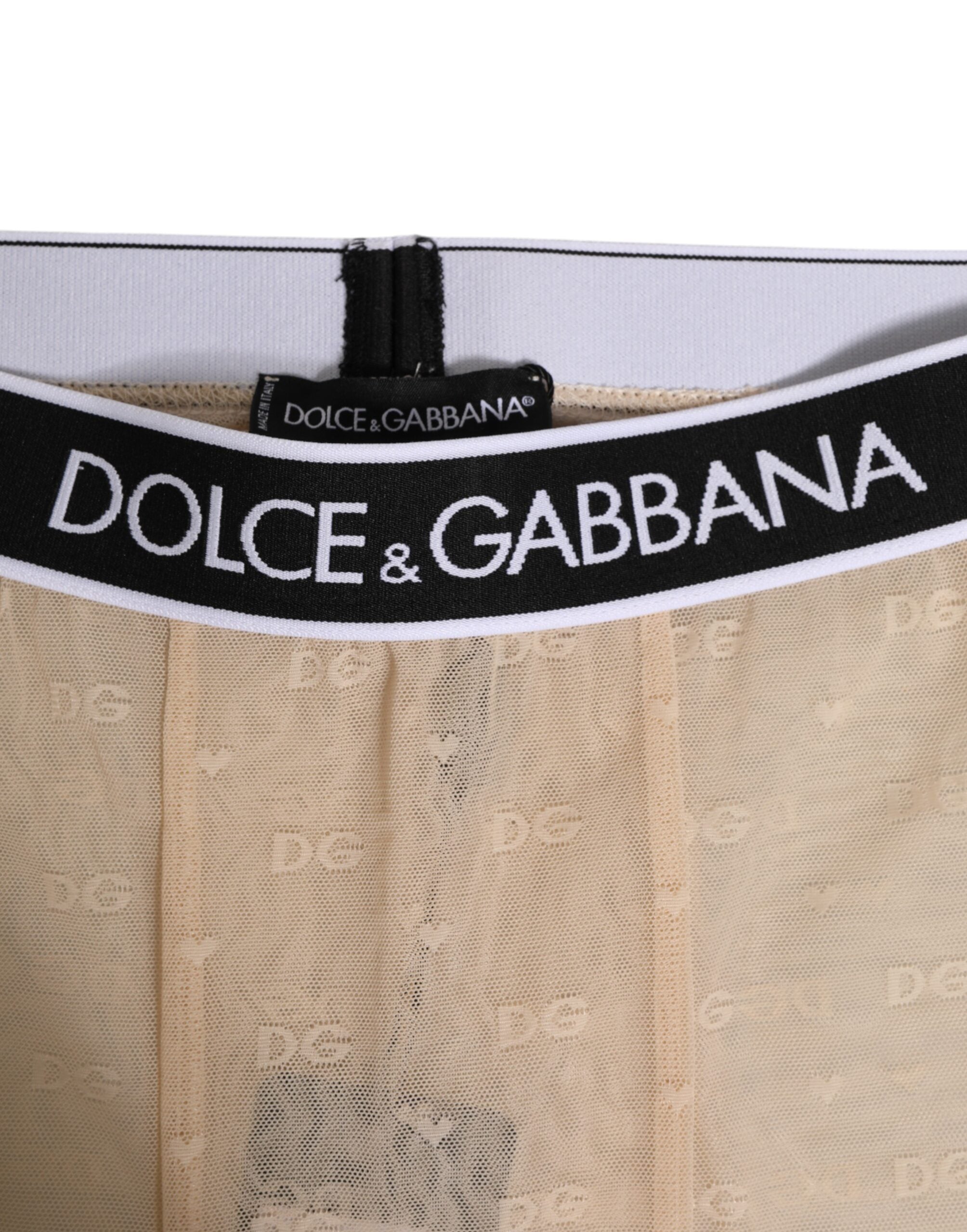 Beige Nylon Logo Lace Leggings Pants Underwear - ventzia