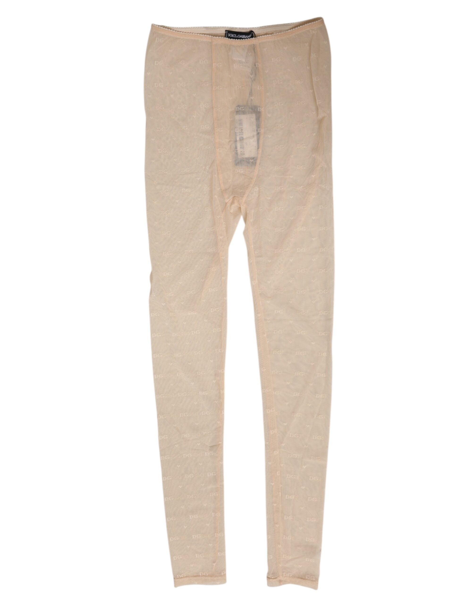 Beige Nylon Stretch Logo Lace Leggings Underwear - ventzia
