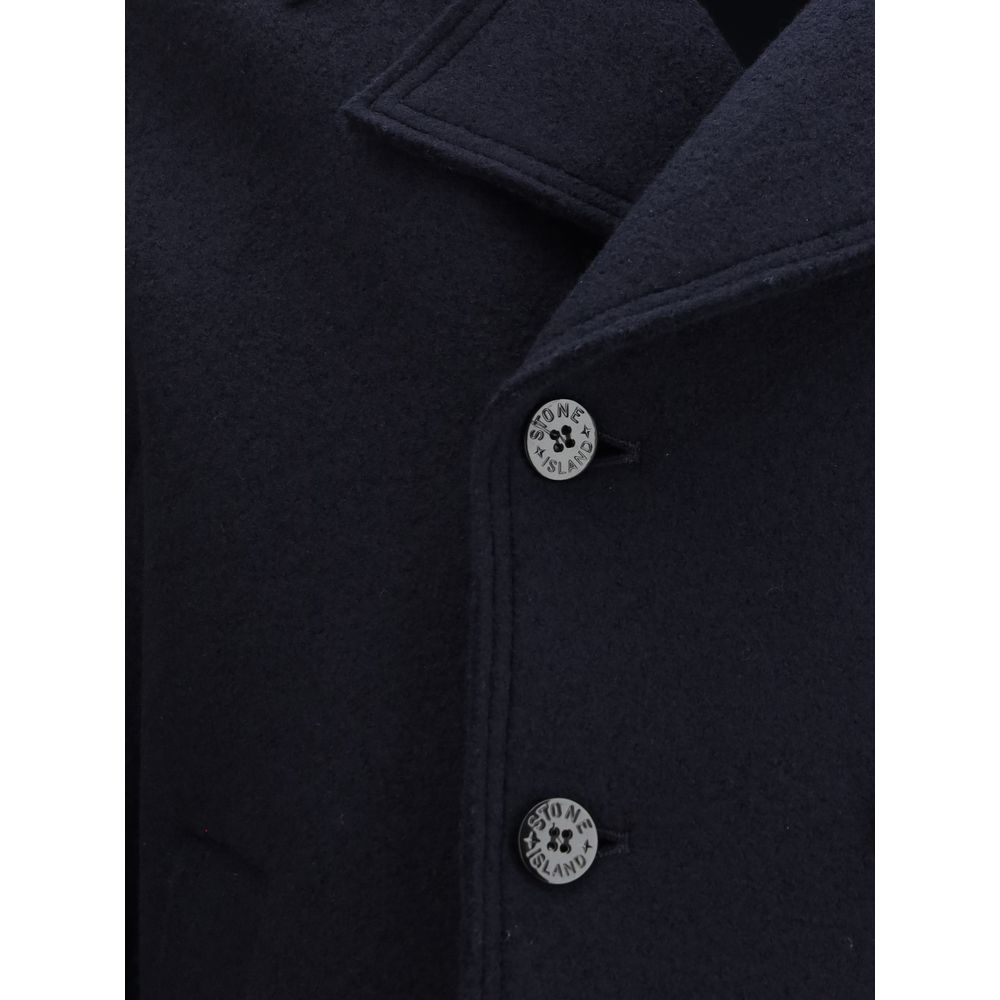 Blue Fleece Wool Coat - ventzia