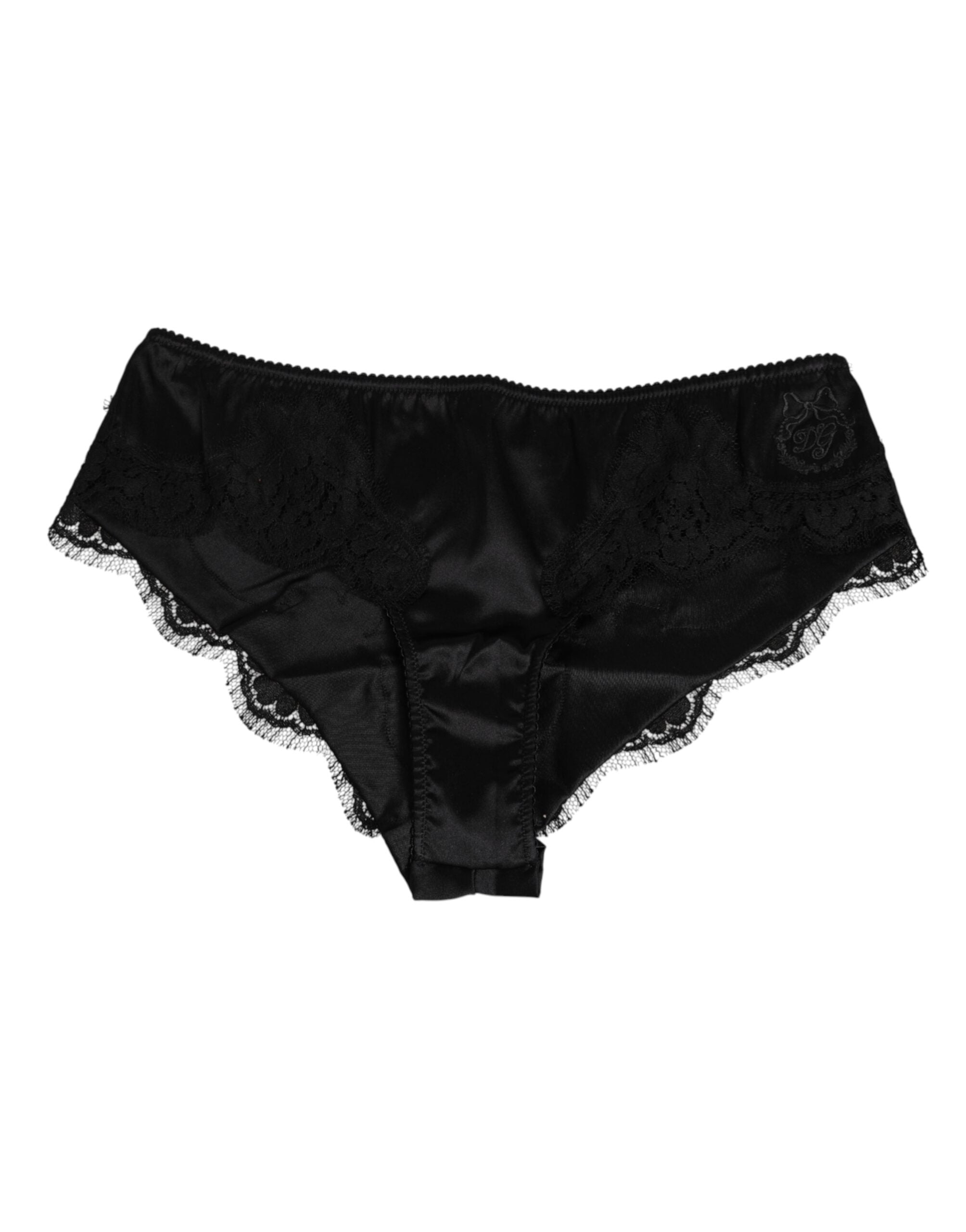 Black Silk Satin Floral Lace Panty Brief Underwear - ventzia