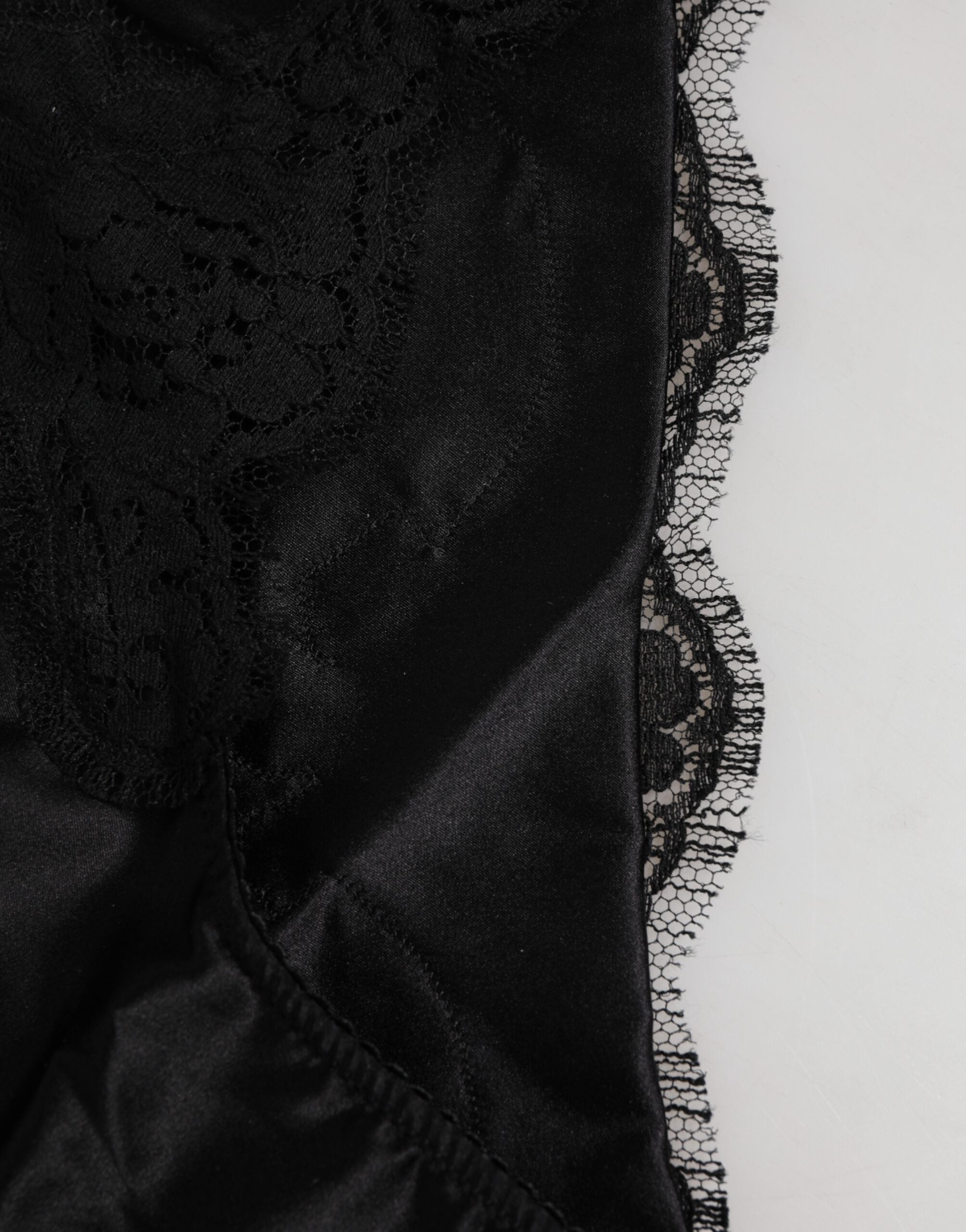 Black Silk Satin Floral Lace Panty Brief Underwear - ventzia