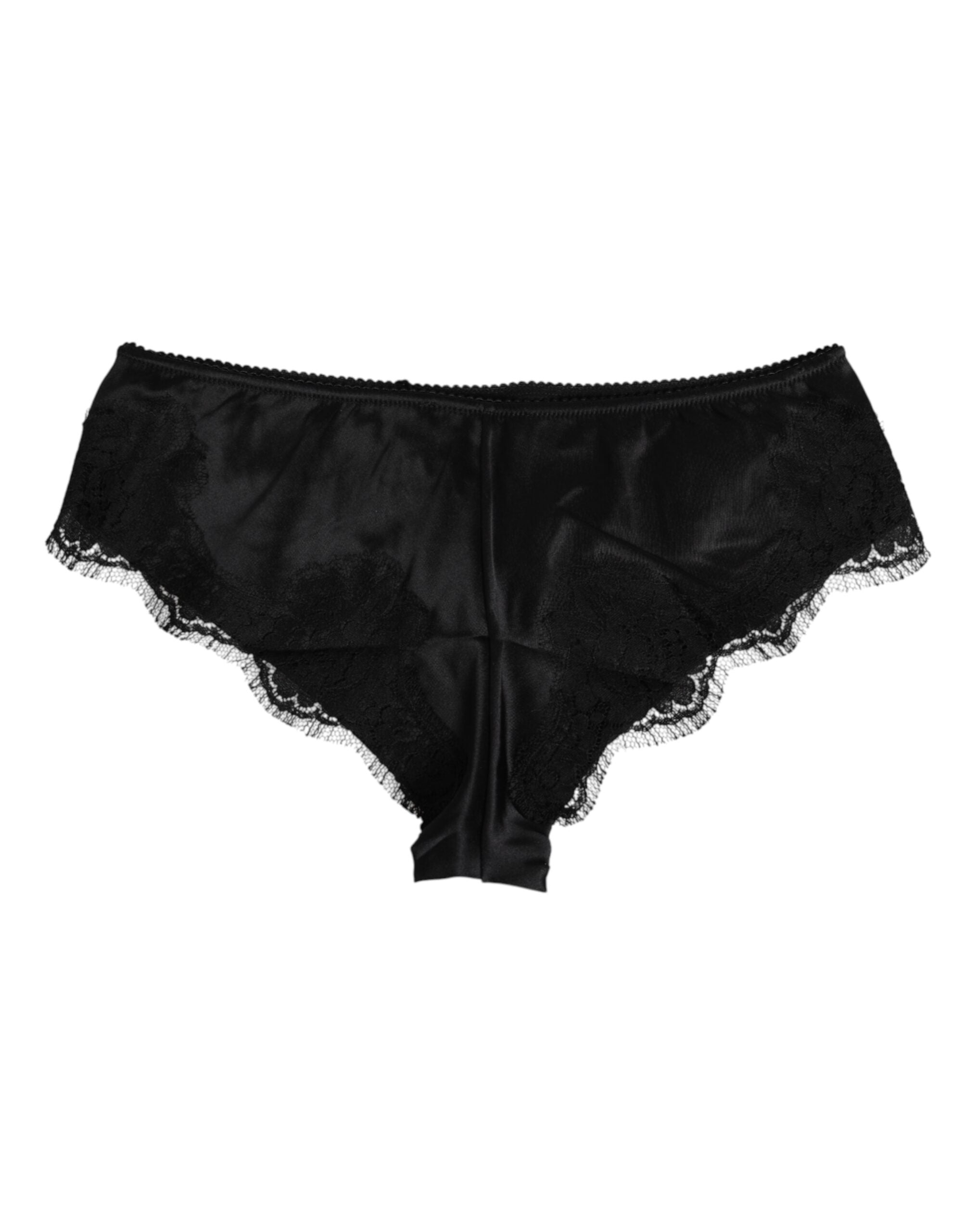 Black Silk Satin Floral Lace Panty Brief Underwear - ventzia