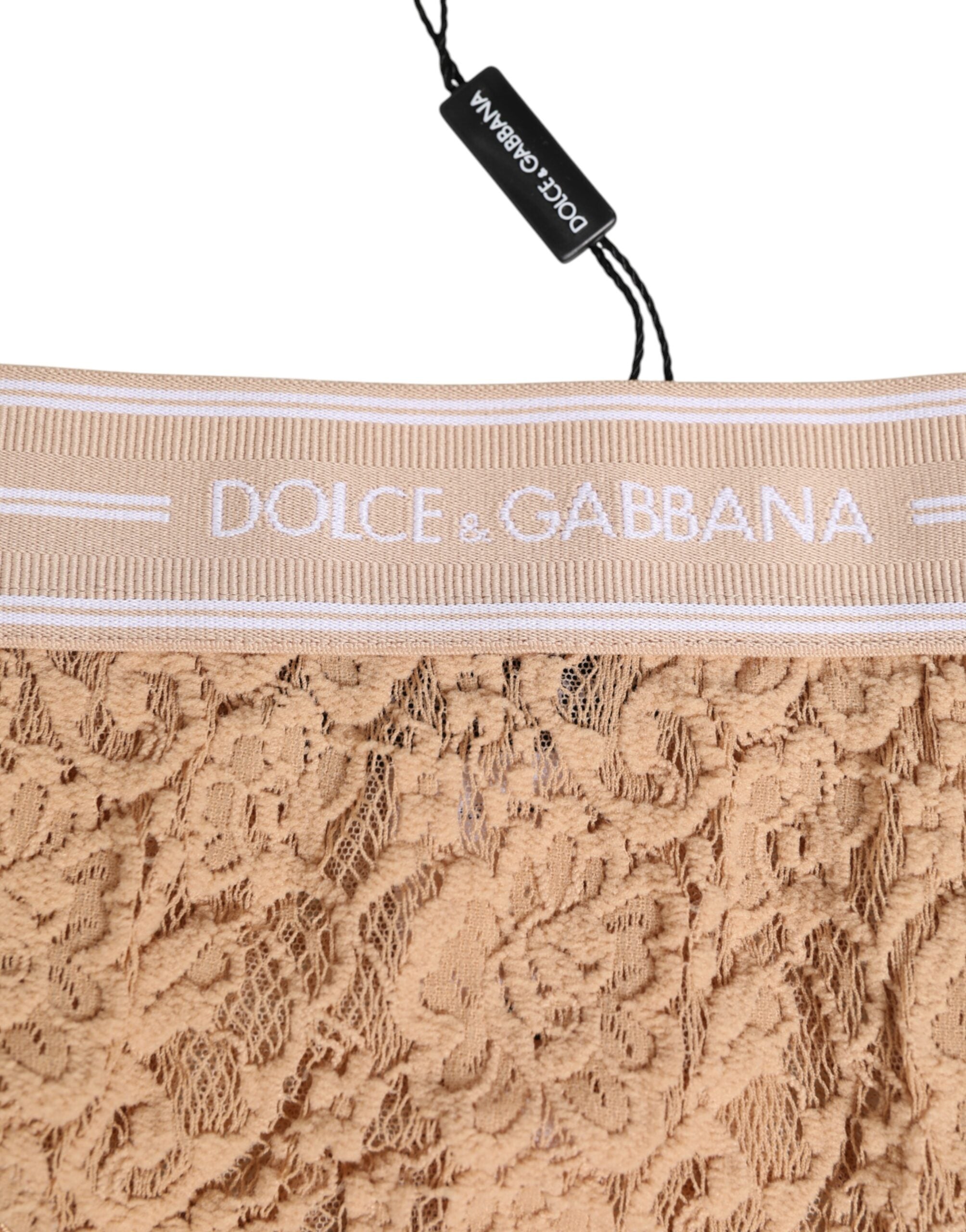 Beige Lace Nylon High Waist Panty Underwear - ventzia