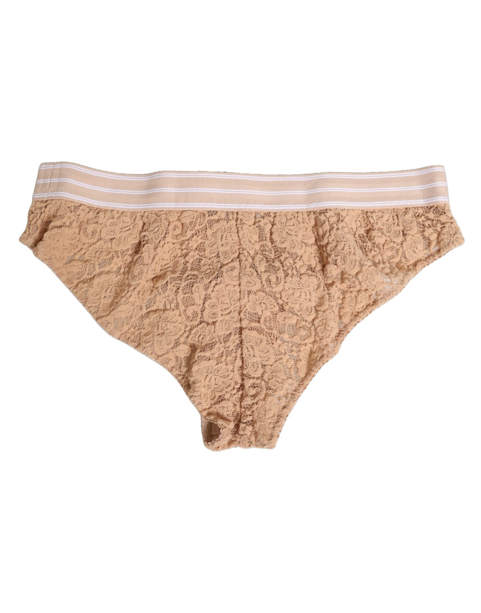 Beige Lace Nylon High Waist Panty Underwear - ventzia