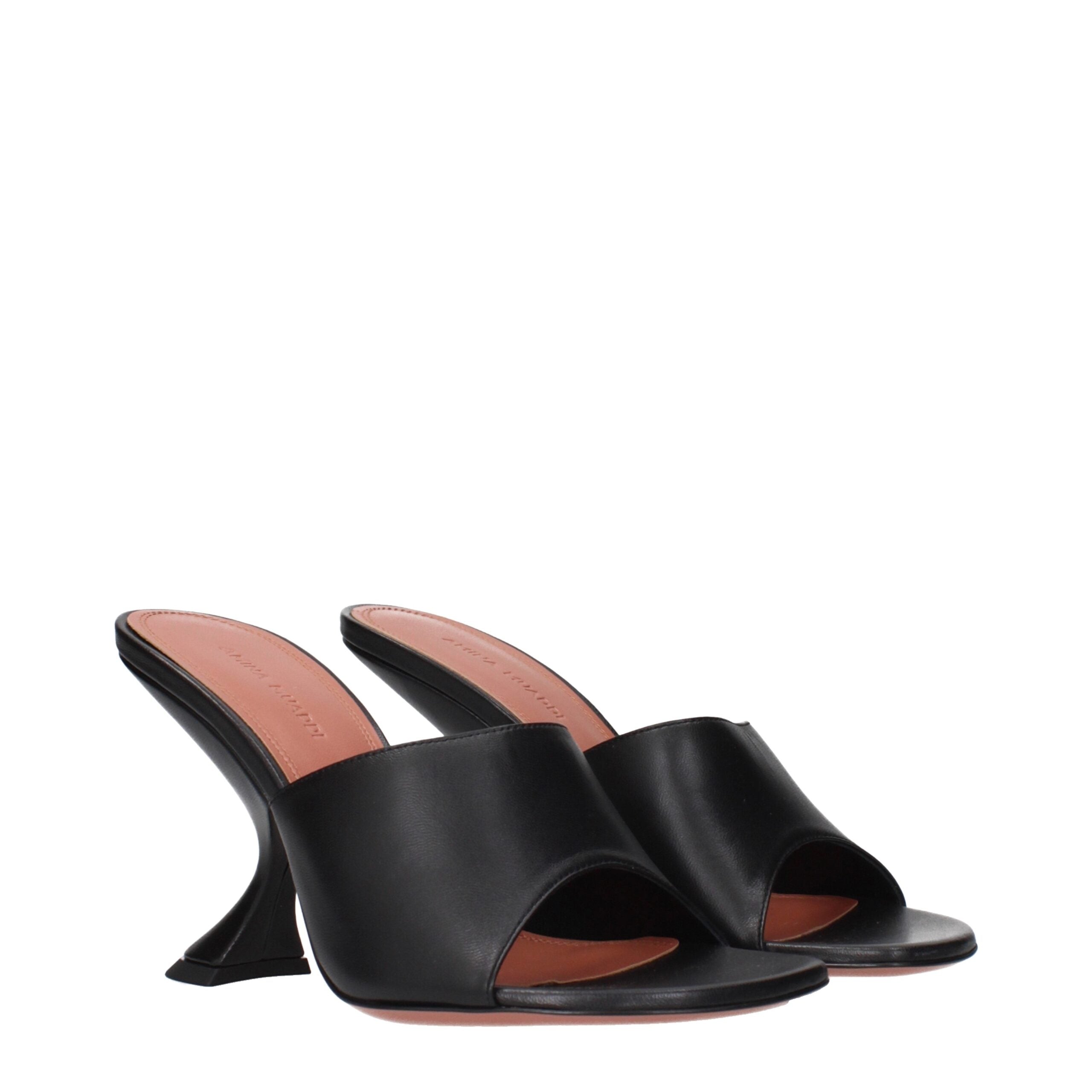 Black Leather Stiletto Heel Sandals