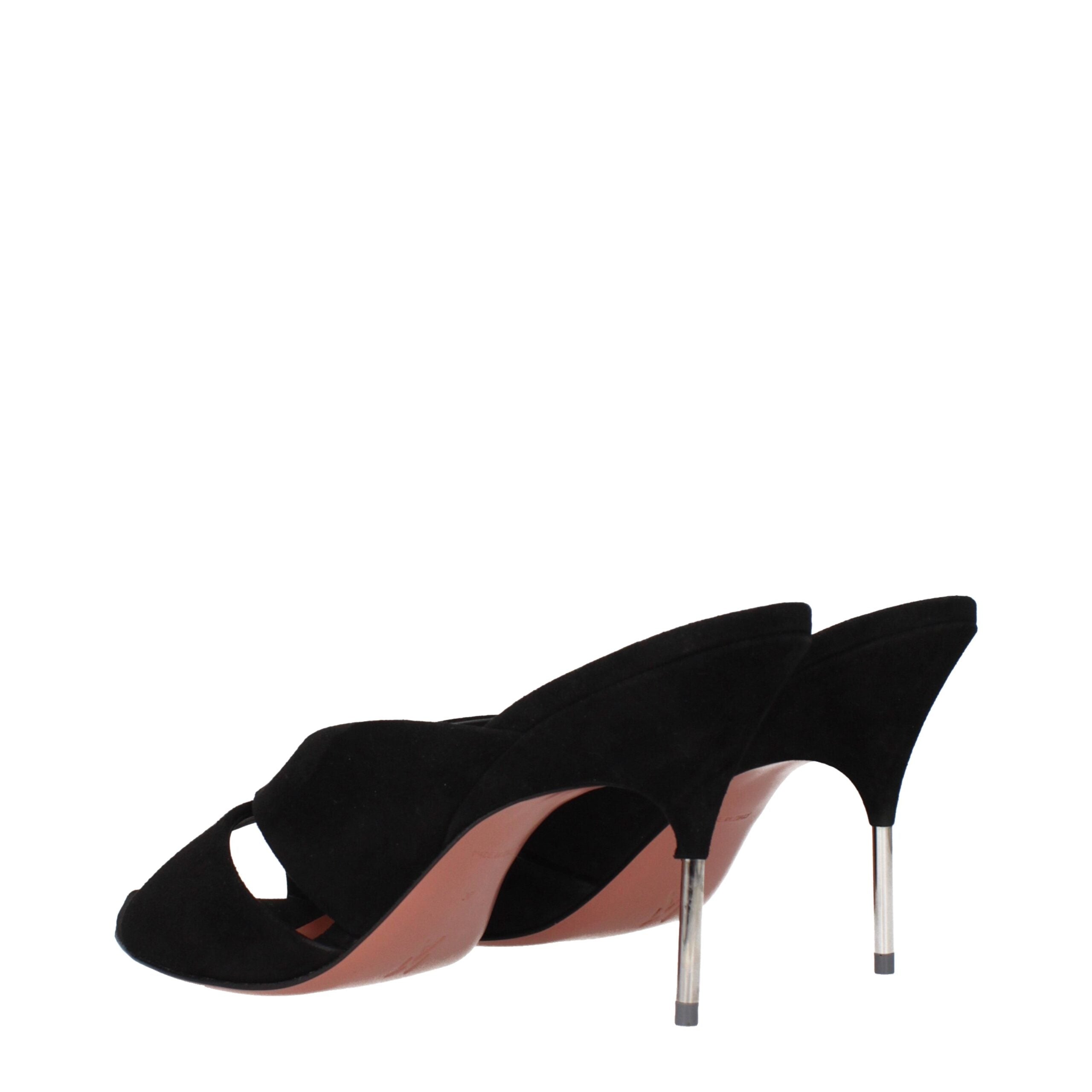 Black Leather Stiletto Heel Sandals - ventzia