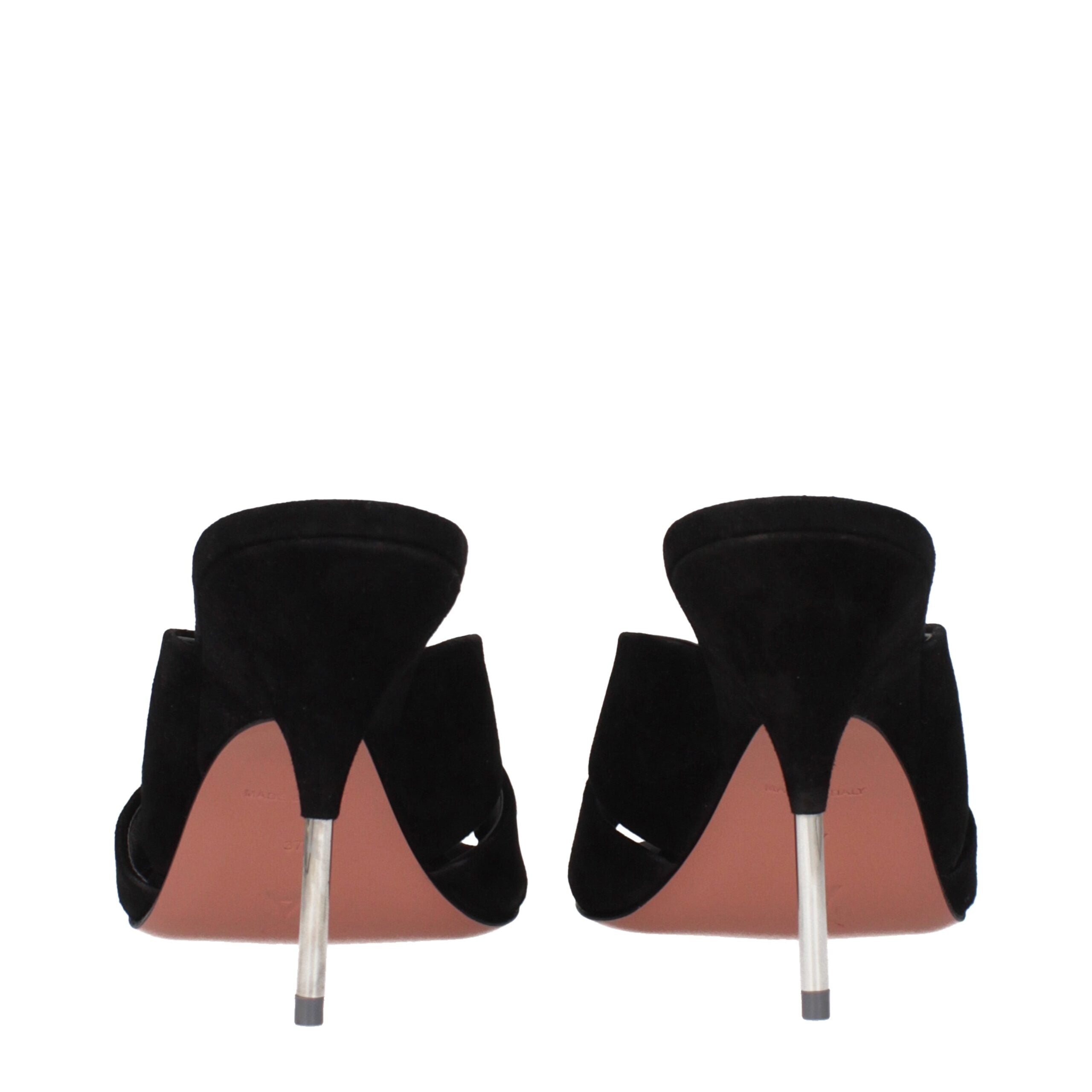 Black Leather Stiletto Heel Sandals - ventzia