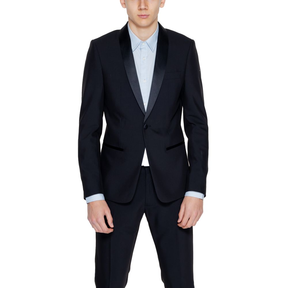 Black Polyester Blazer - ventzia