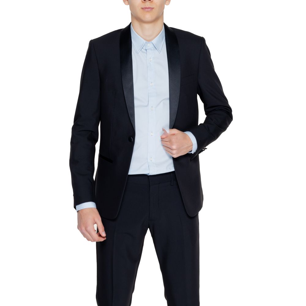 Black Polyester Blazer - ventzia