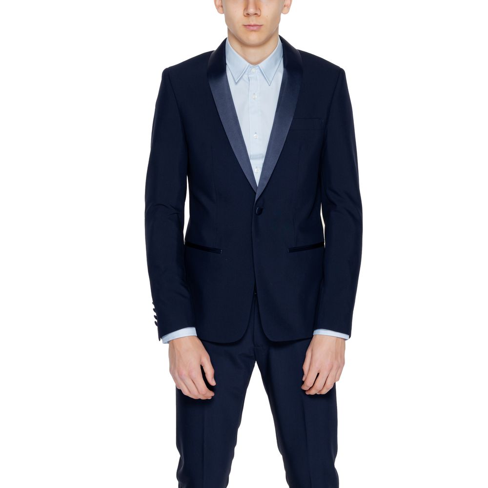Blue Polyester Blazer - ventzia