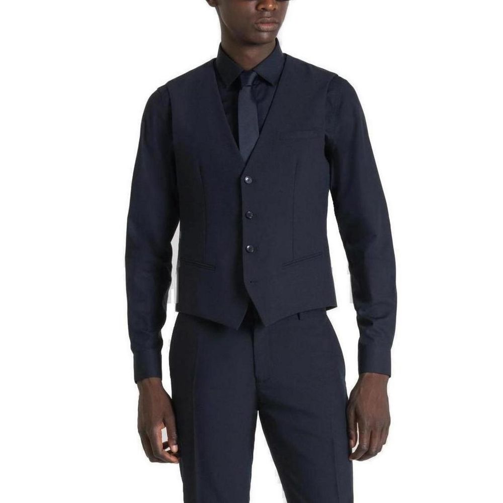 Blue Polyester Waistcoat - ventzia