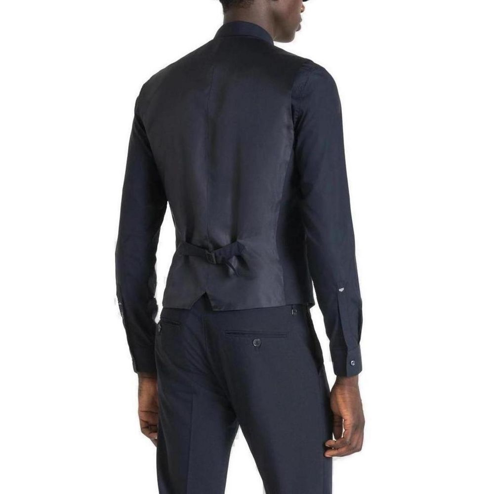 Blue Polyester Waistcoat - ventzia