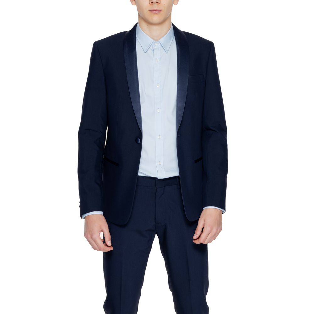 Blue Polyester Blazer - ventzia