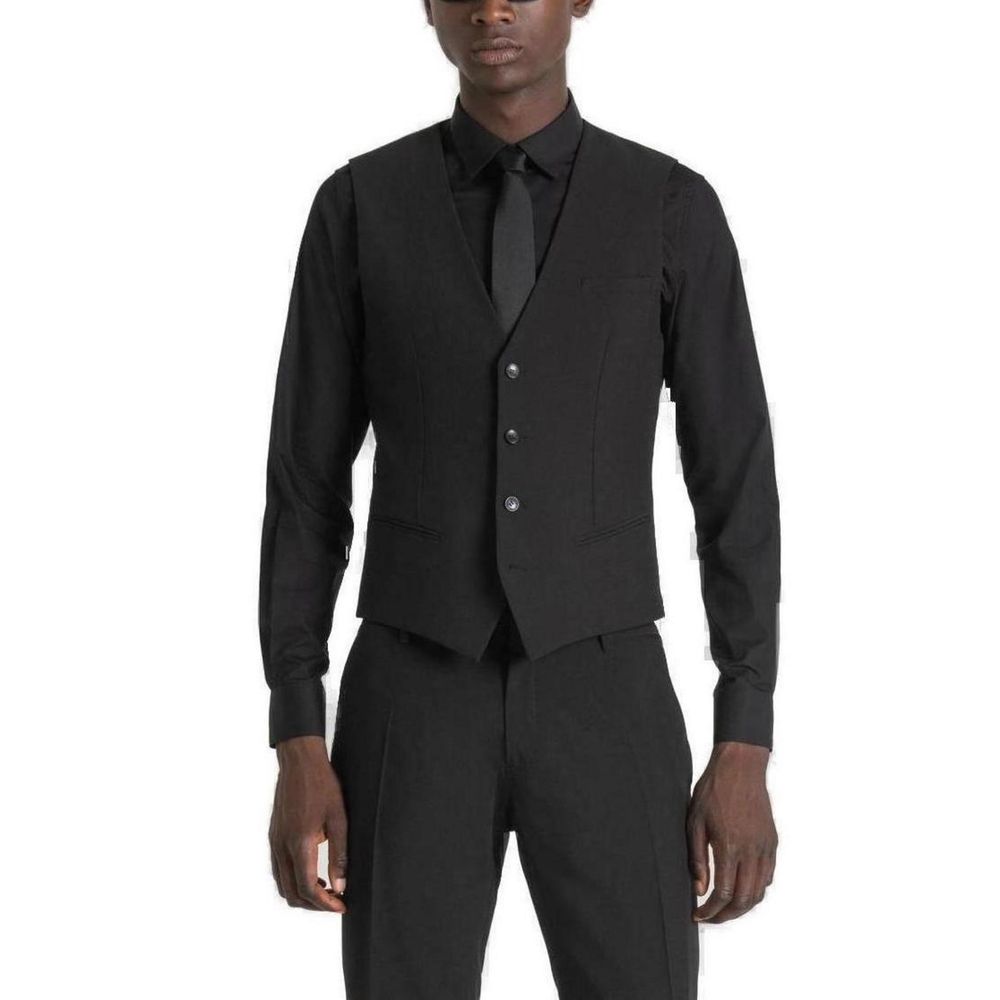 Black Polyester Waistcoat - ventzia